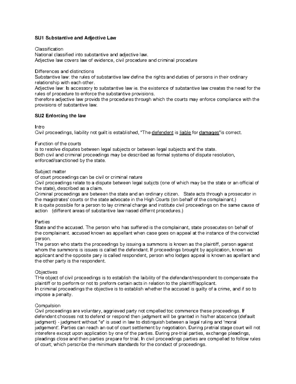 Cip201-summary-notes - SU1 Substantive and Adjective Law Classification ...