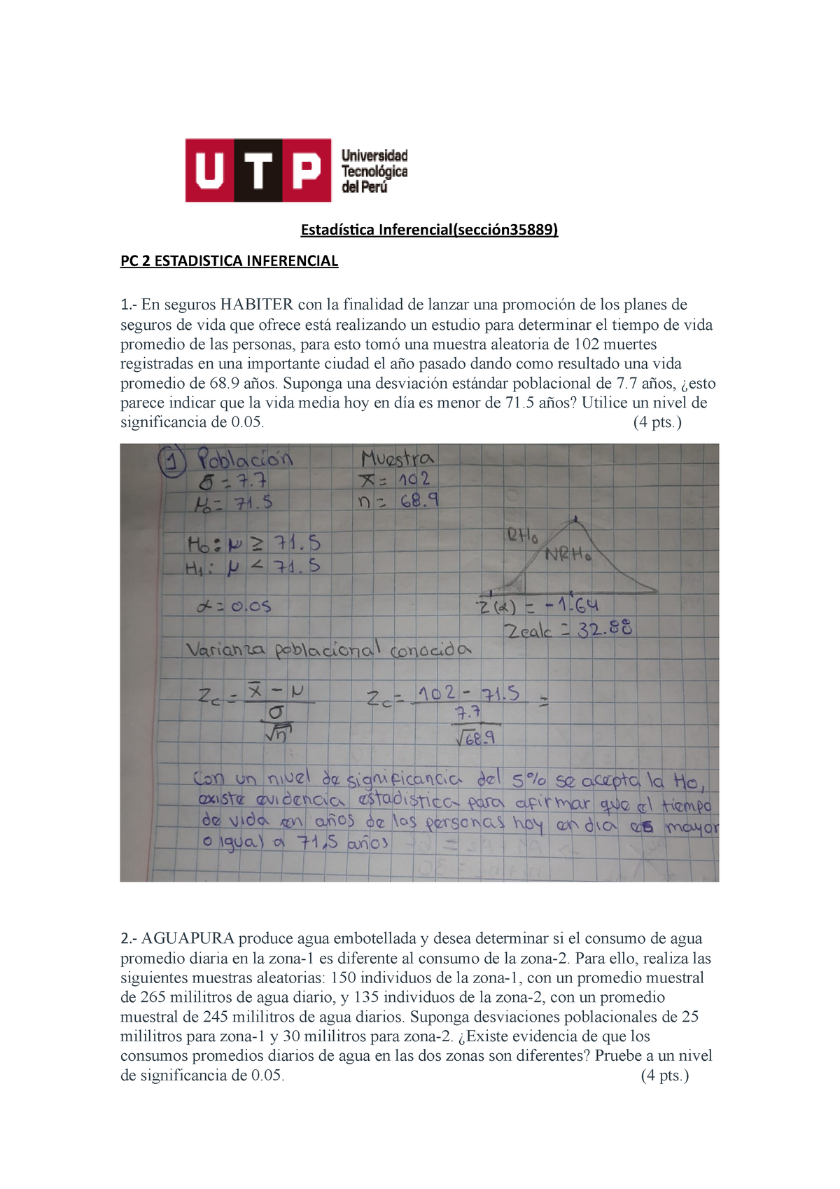 PC2-Estadisticca Inferencial - Estadística Inferencial(sección35889) PC ...