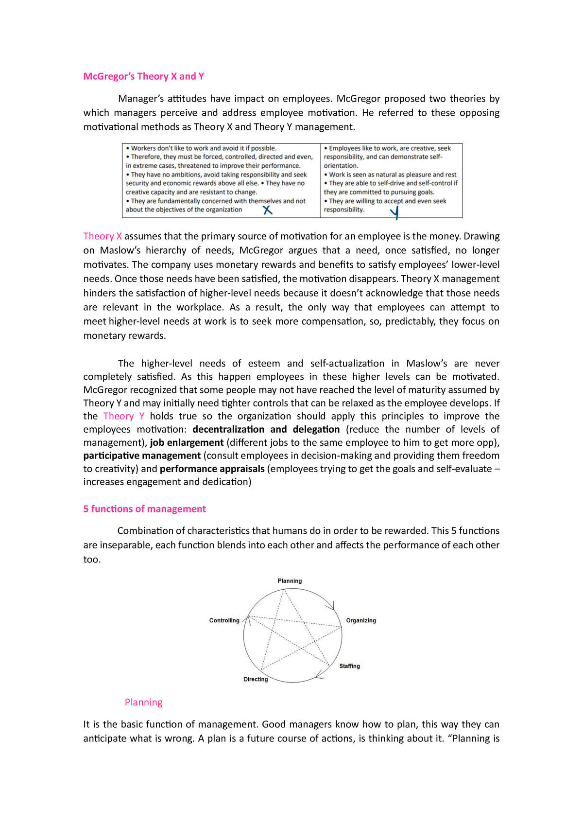 Resumos meus - McGregor’s Theory X and Y Manager’s attitudes have ...