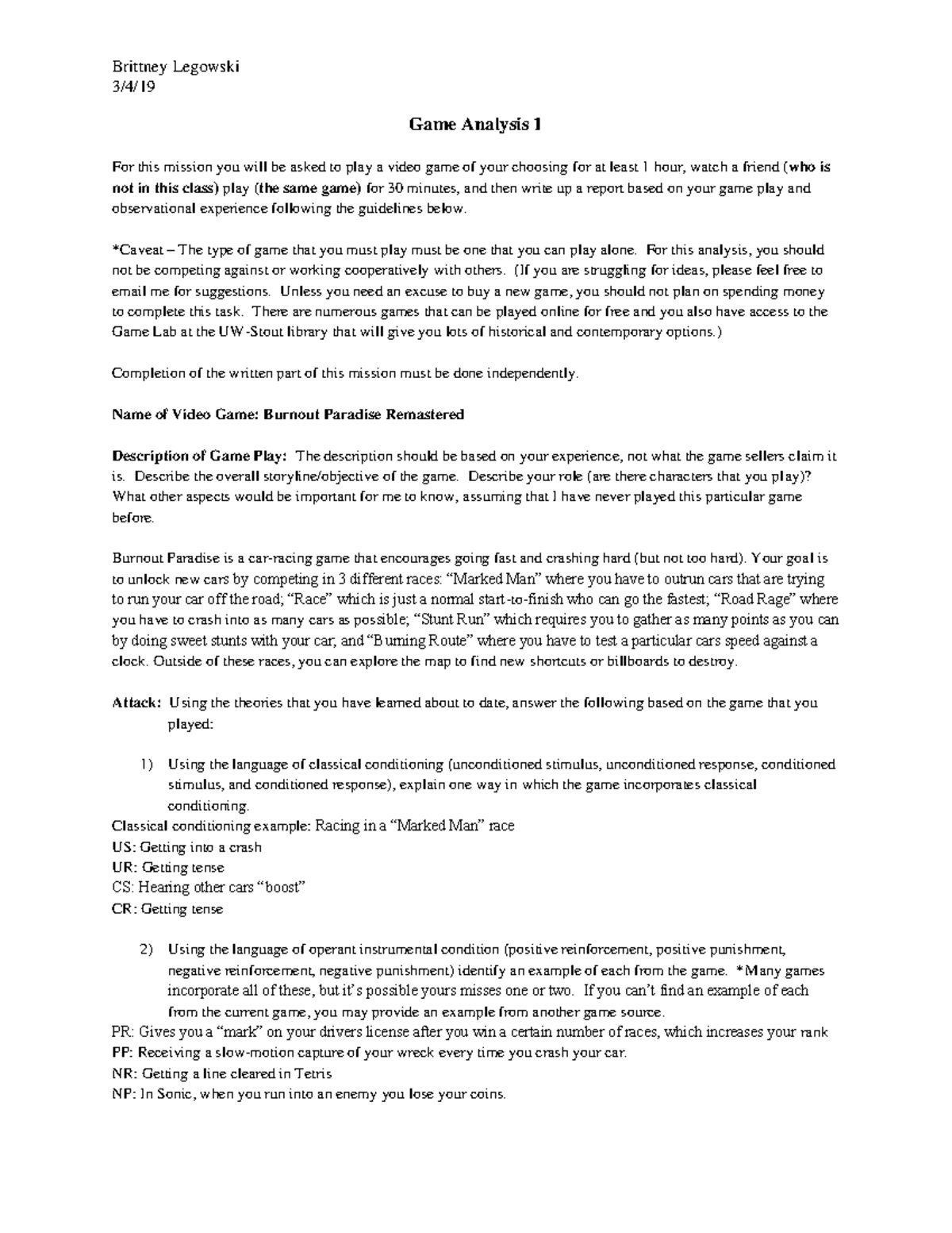 Game Analysis 1 - Brittney Legowski 3/4/ Game Analysis 1 For this ...