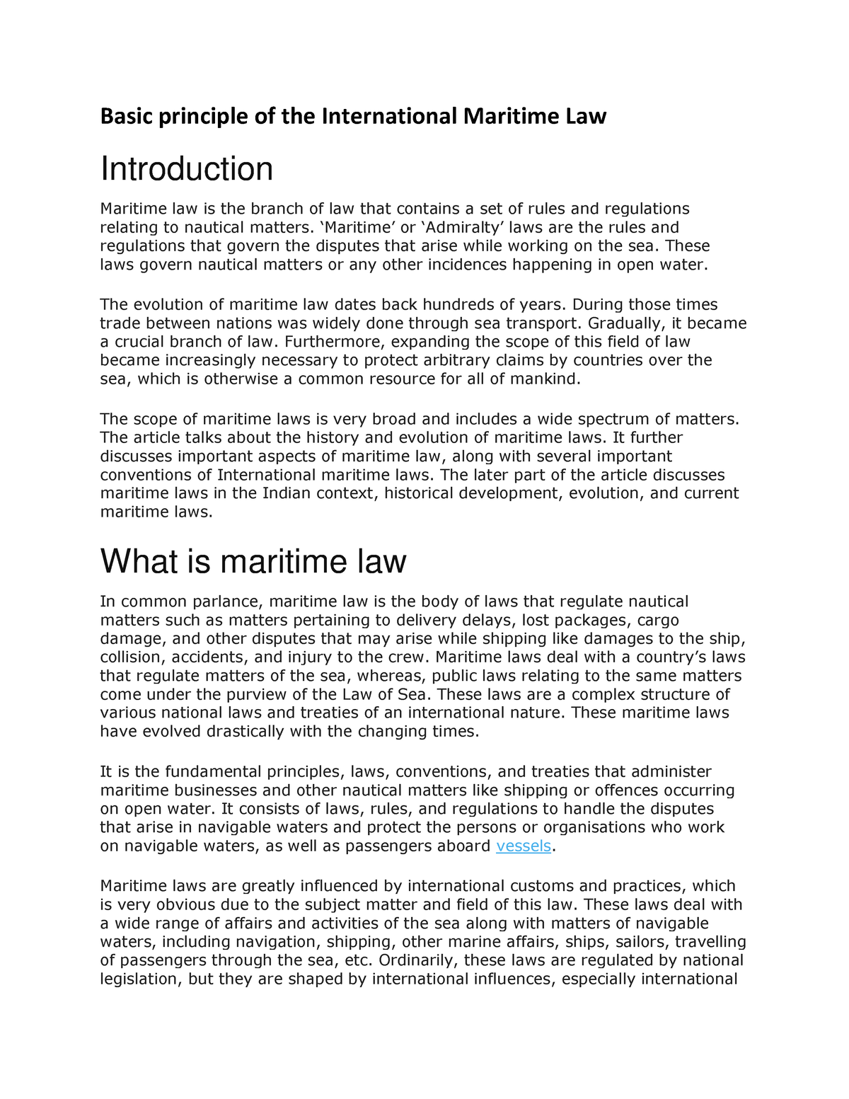International Law Assignment - Basic principle of the International ...