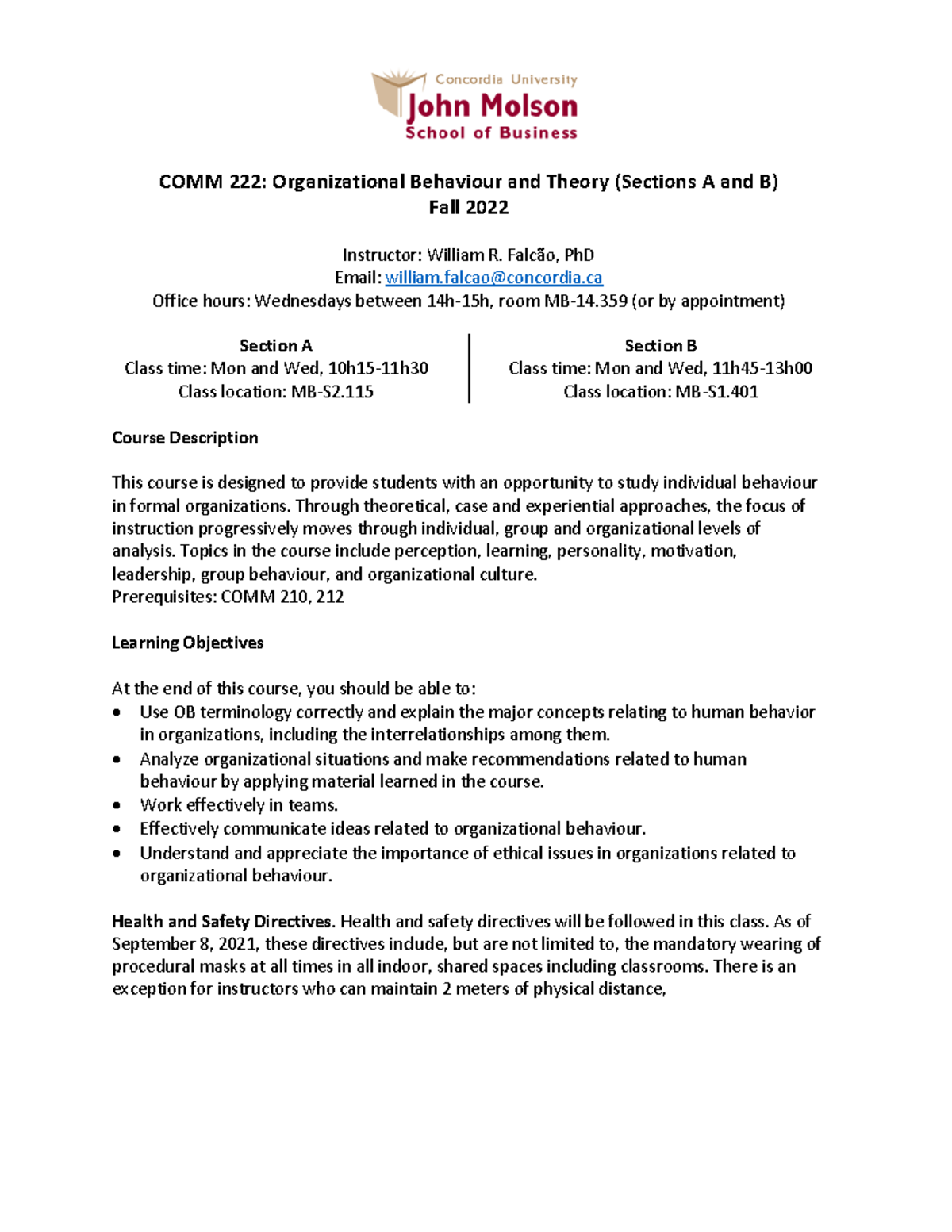 Course outline COMM222 - COMM 222: Organizational Behaviour and Theory ...