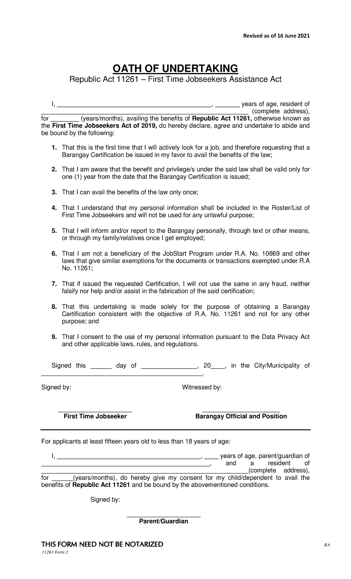 FORM2 Oath of Undertaking asof16June2021 - THIS FORM NEED NOT BE ...