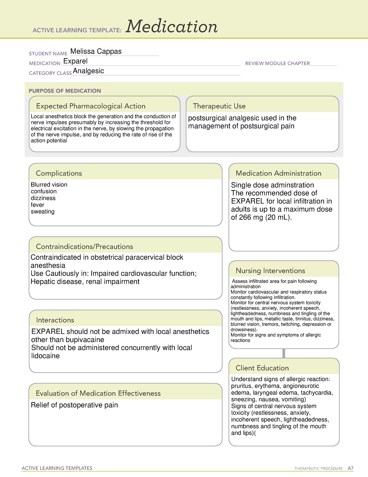Exparel med card ati template - ACTIVE LEARNING TEMPLATES THERAPEUTIC ...