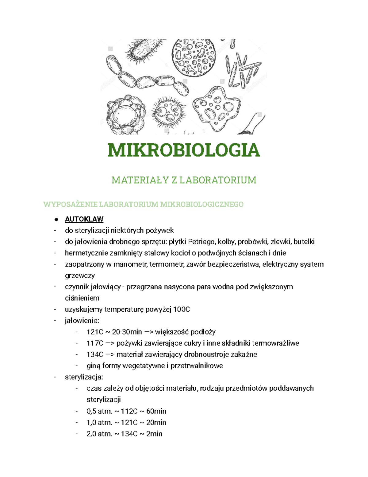 Notatki Mikrobiologia - MIKROBIOLOGIA MATERIAŁY Z LABORATORIUM
