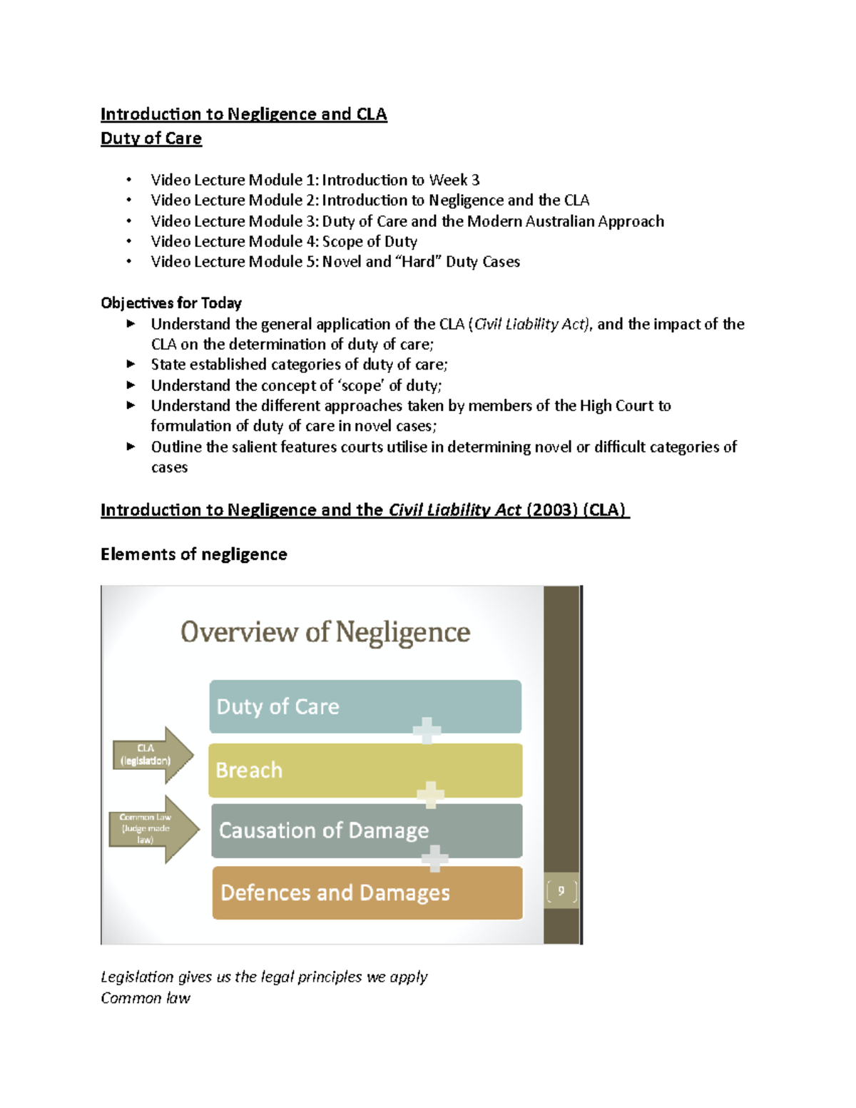 Introduction to Negligence and CLA compensation, personal