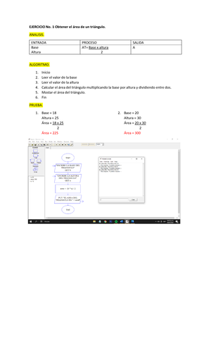 Ejercicios RAPTOR fundamentos de programacion - EJERCICIO No. 1 Obtener el  área de un triángulo. - Studocu