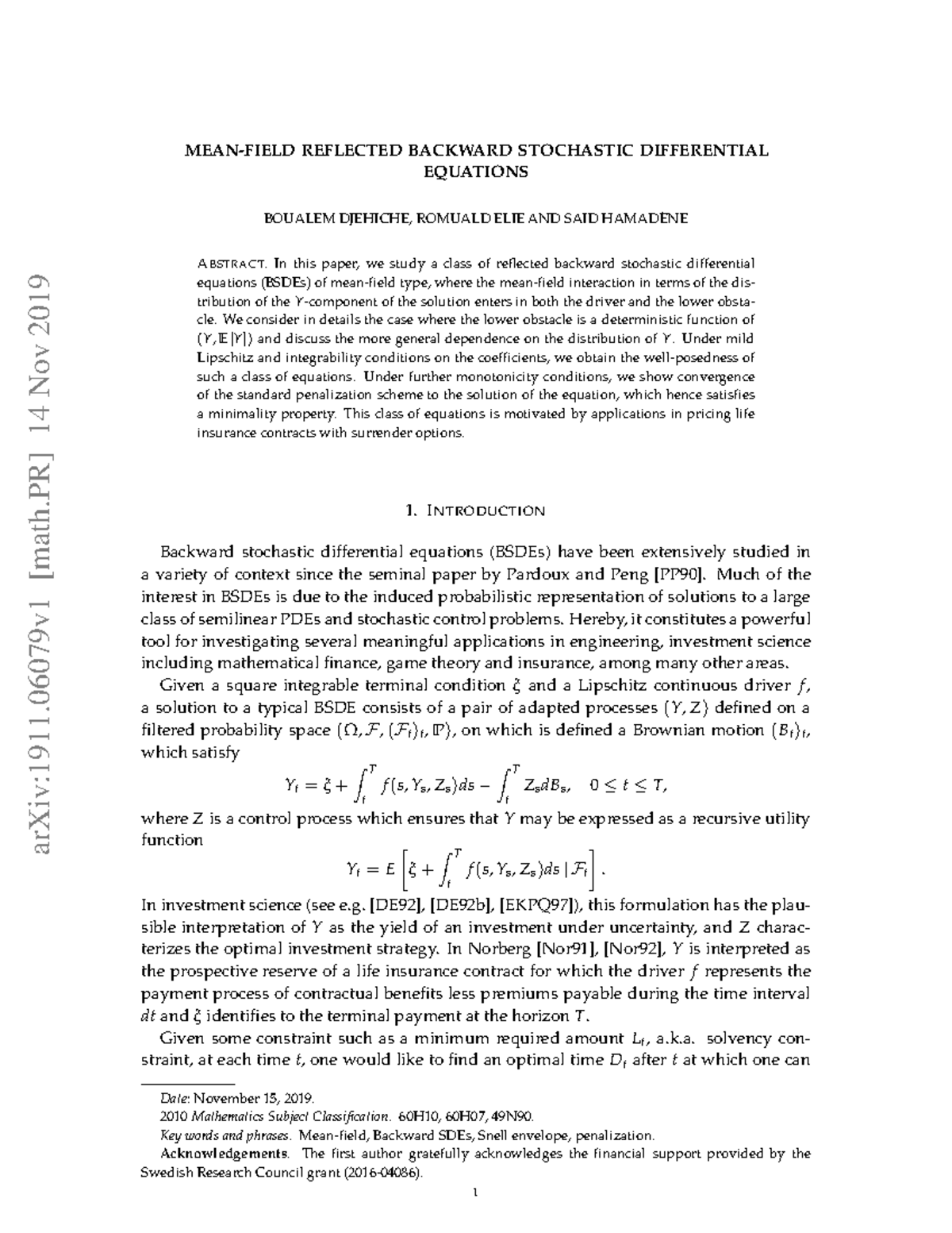 MEAN- Field Reflected Backward Stochastic Differential Equations ...