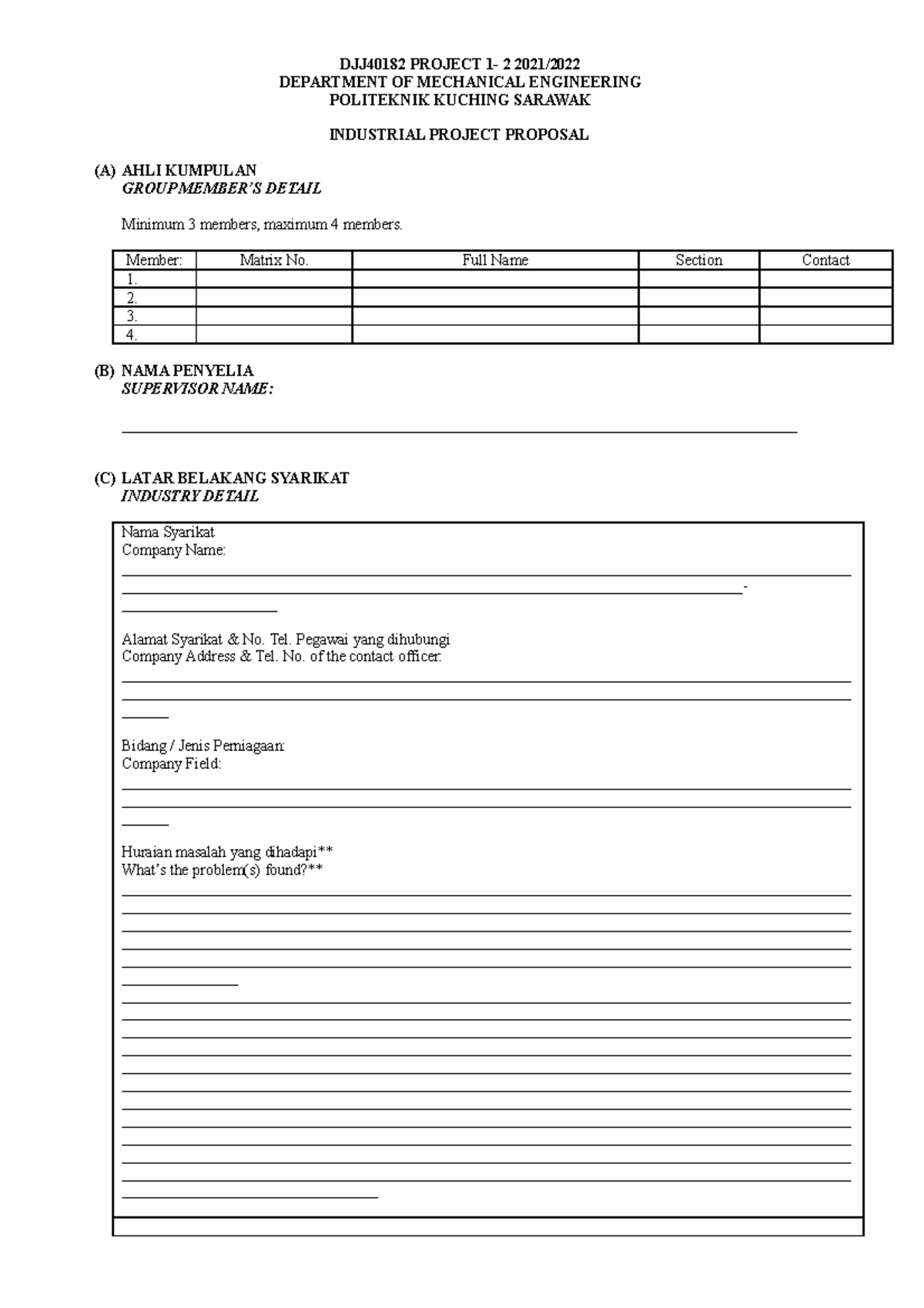 Company Proposal FORM sesi 2 2122 - DJJ40182 PROJECT 1- 2 2021 ...