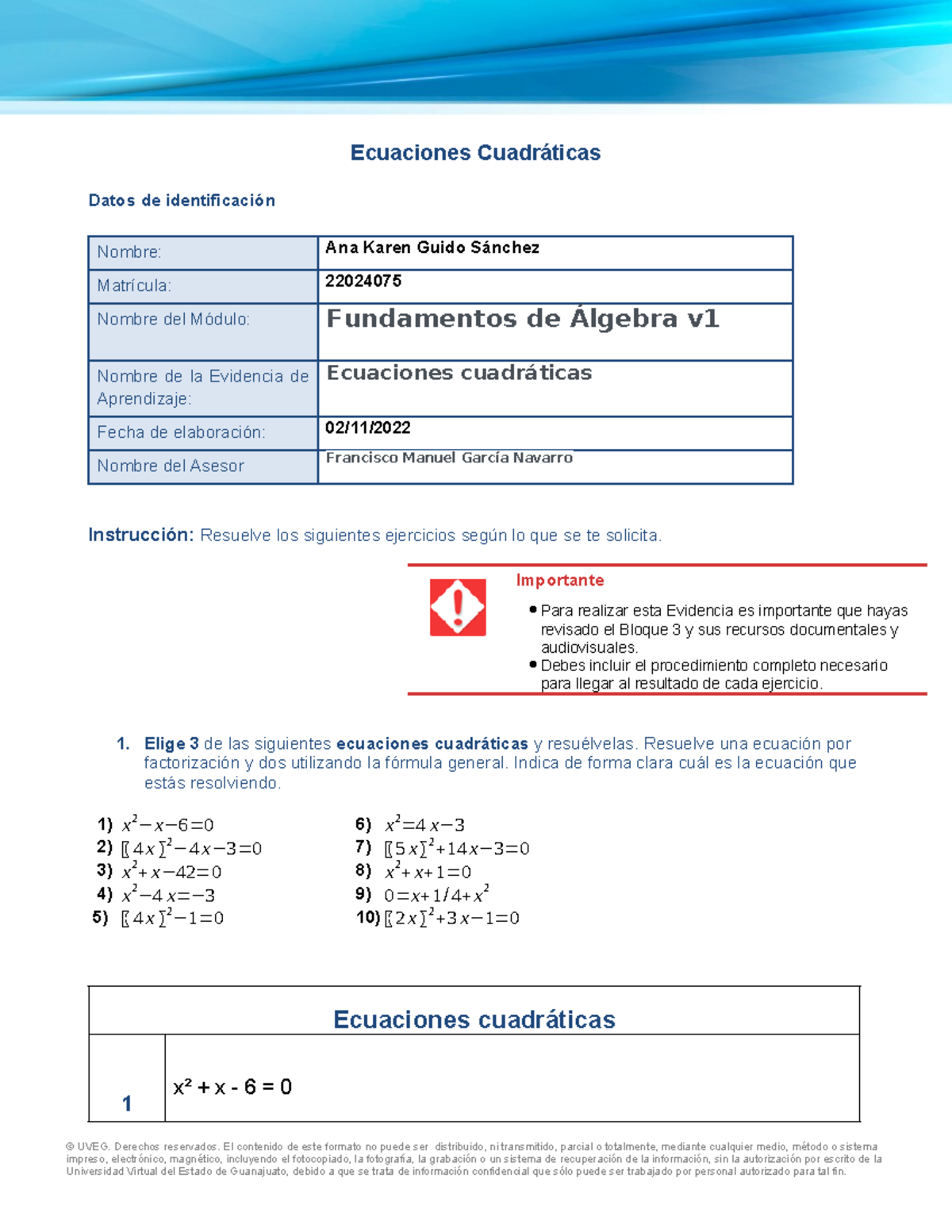 Fa EMS B3 EA3 Formato Ecuaciones Cuadraticas - Ecuaciones Cuadráticas ...