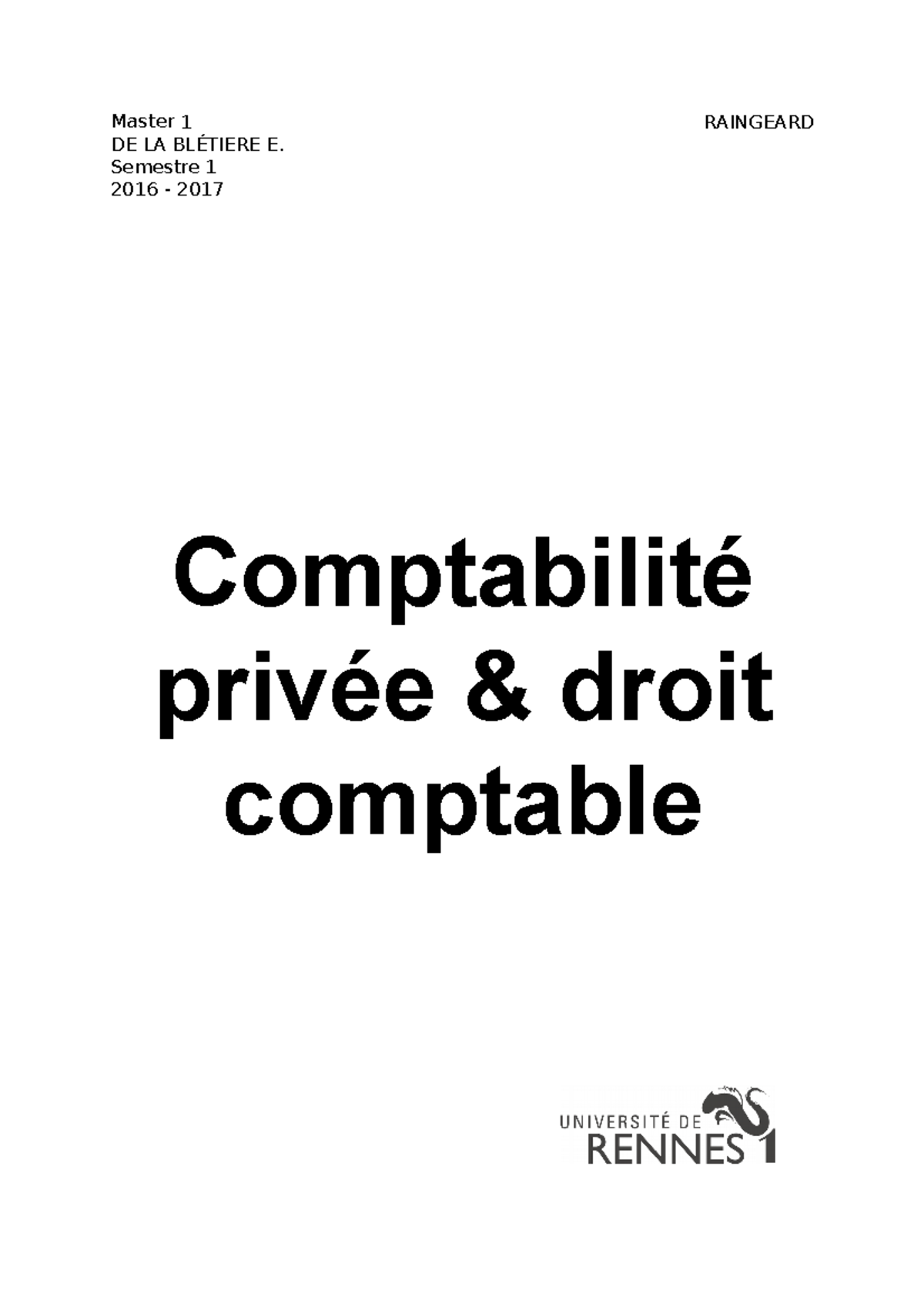 Compta cours complet - master 1 - Master 1 RAINGEARD DE LA BLÉTIERE E ...