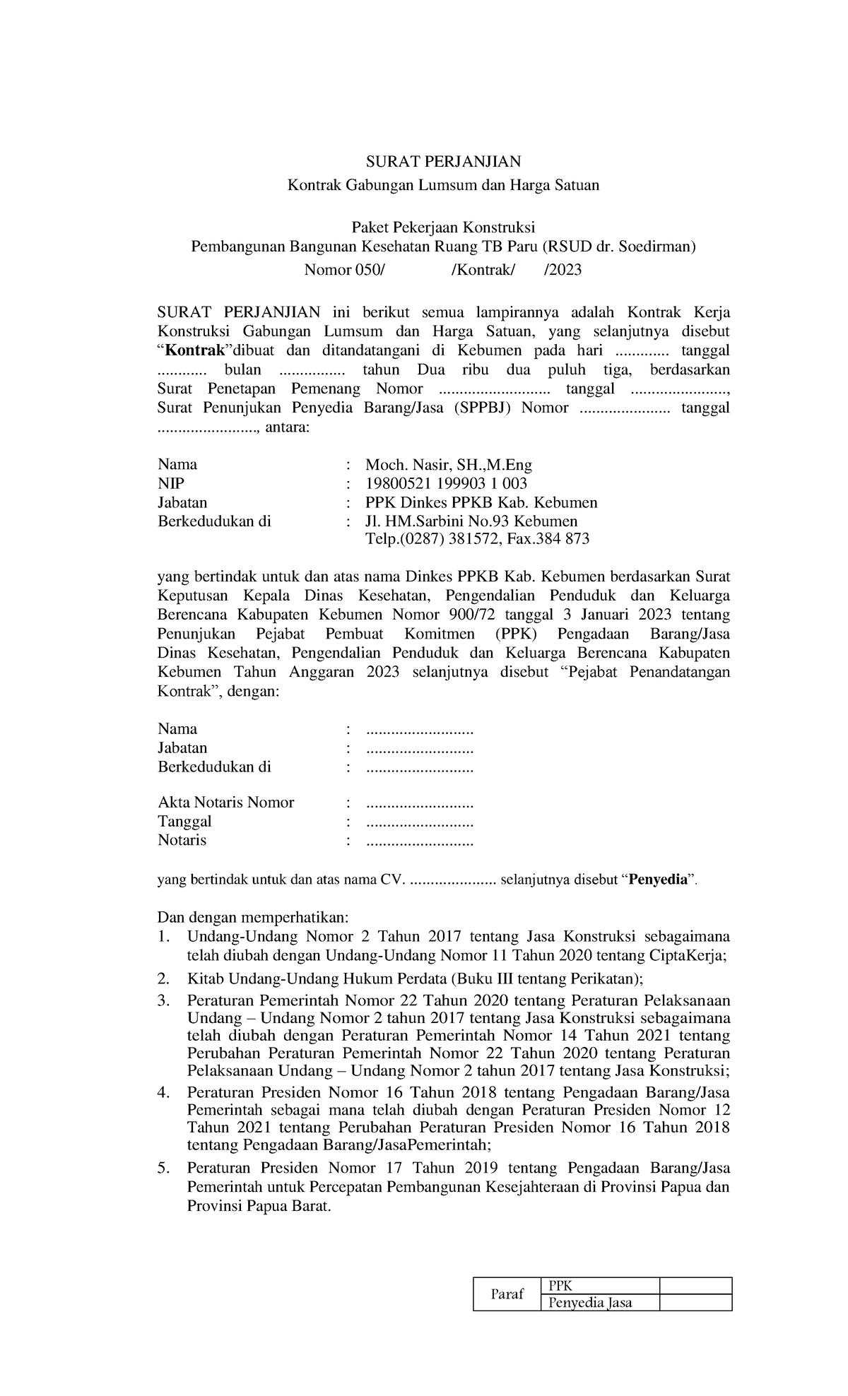 Rancangan Kontrak TB PARU 2023 - SURAT PERJANJIAN Kontrak Gabungan ...