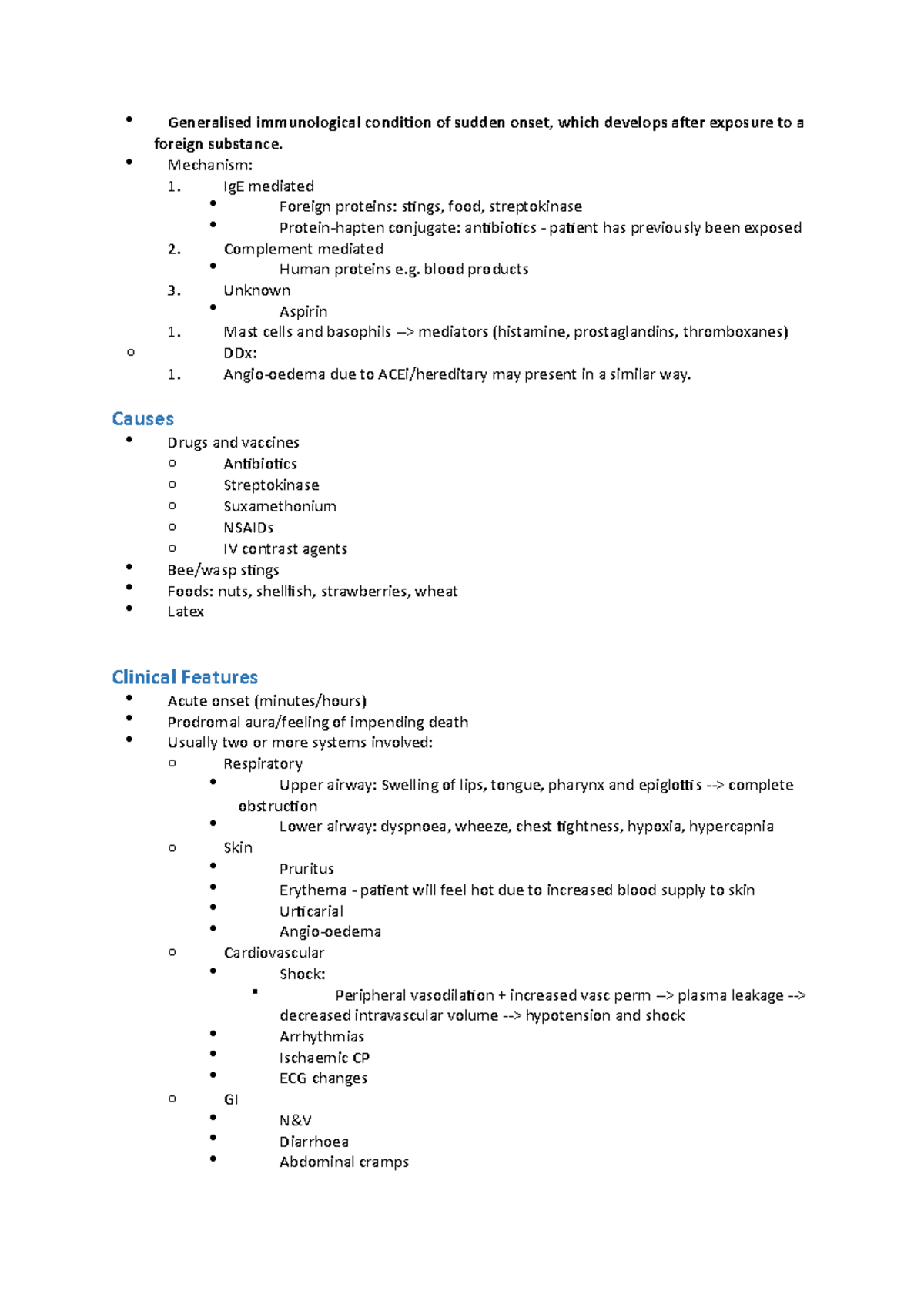 Anaphylaxis - Condition summary - o Generalised immunological condition ...