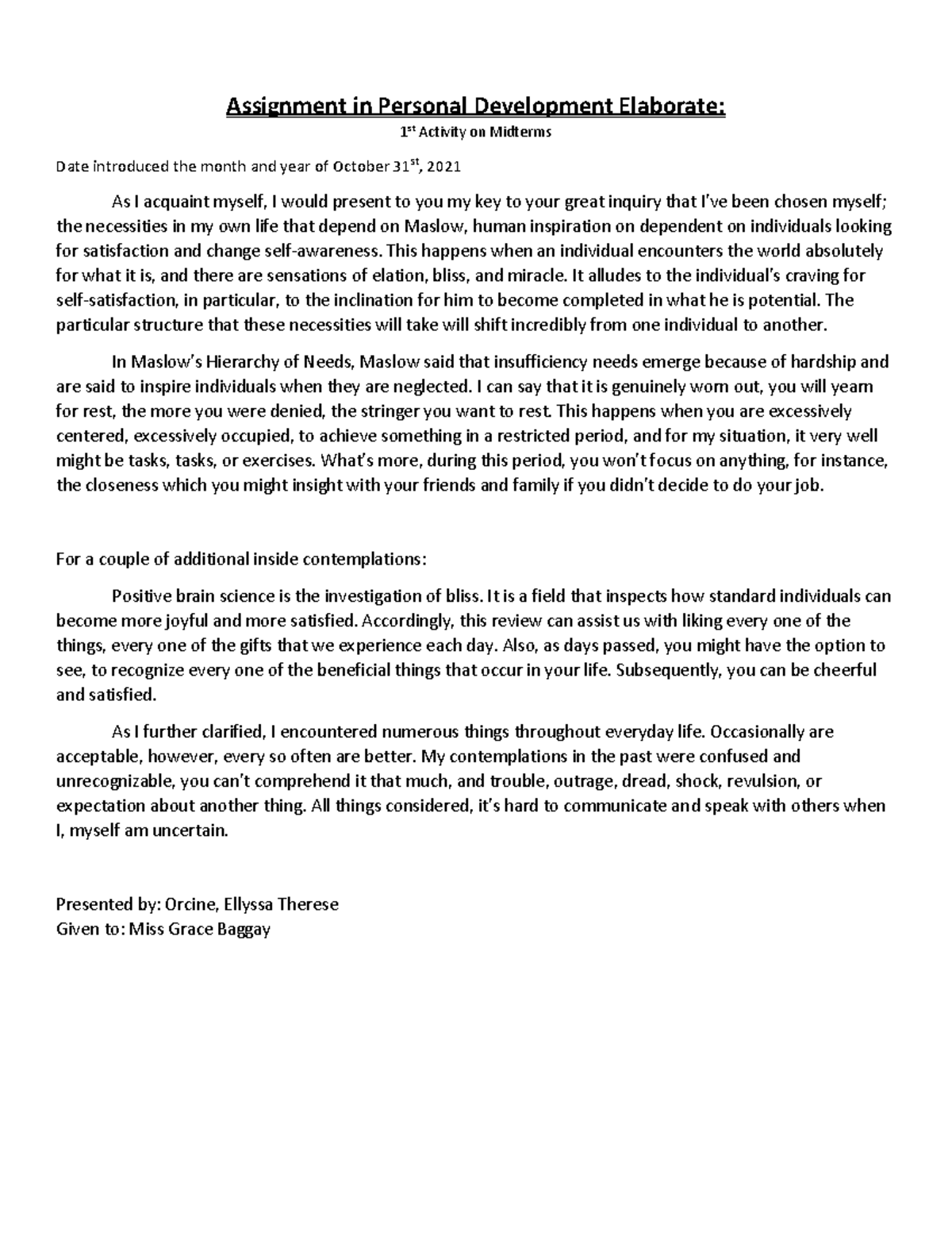Personal Deveploment activity 01 - Assignment in Personal Development ...