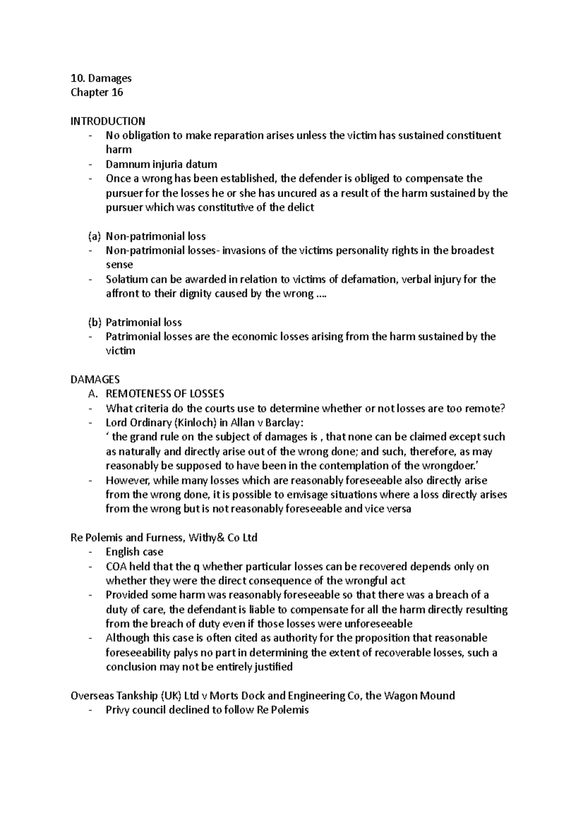 10. Damages Reading - Delictual Liability - Damages Chapter 16 ...