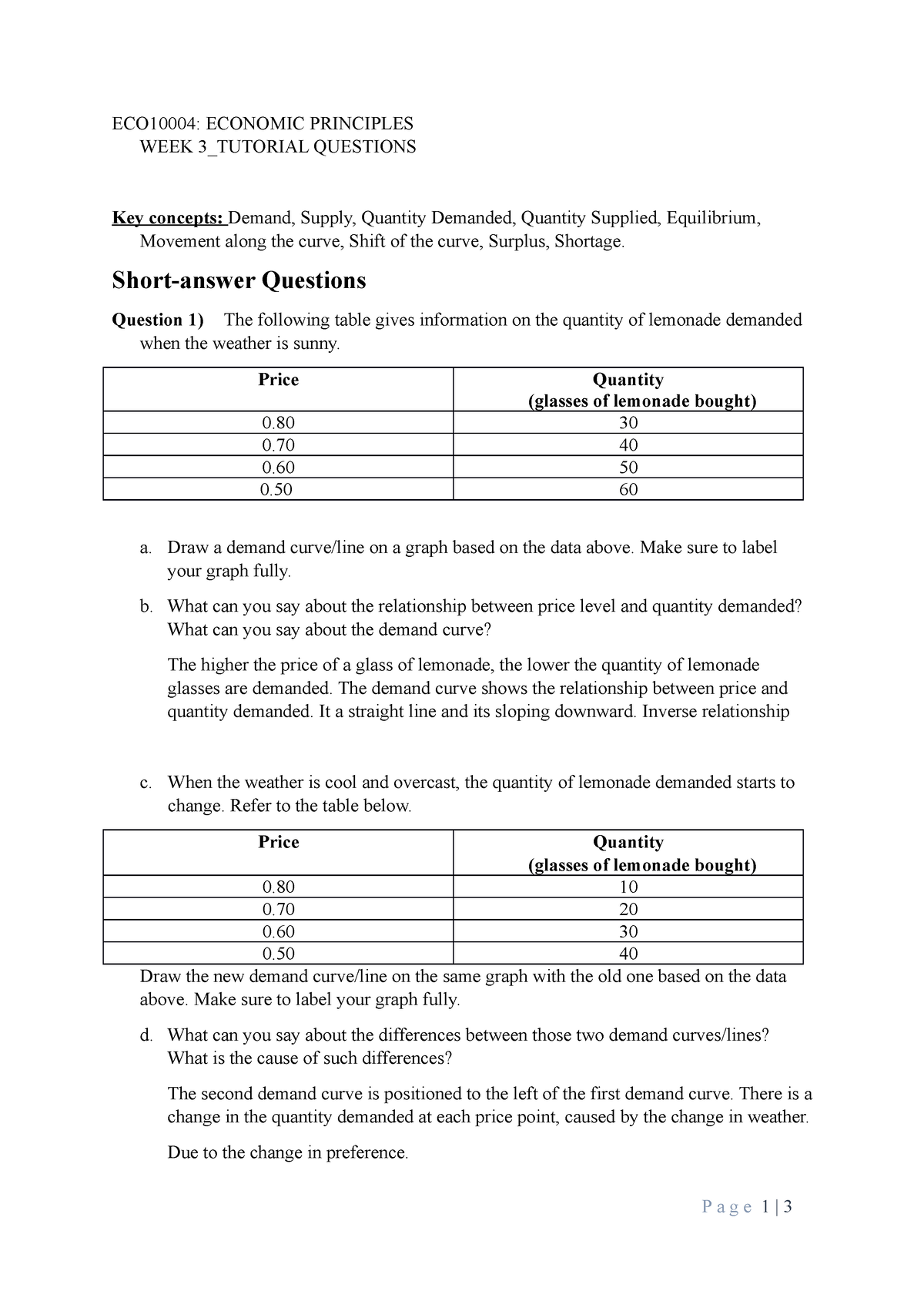 Week 3 Tutorial Questions - ECO10004: ECONOMIC PRINCIPLES WEEK 3 ...