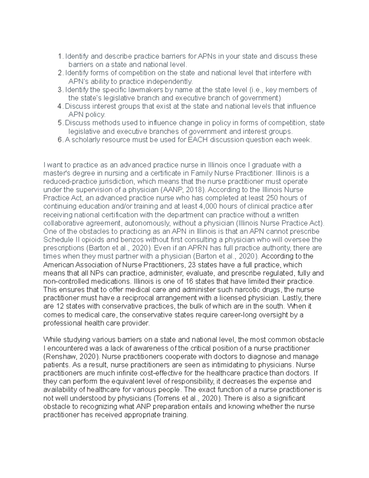 Week 1 Barriers to Practice 1 and describe practice barriers for