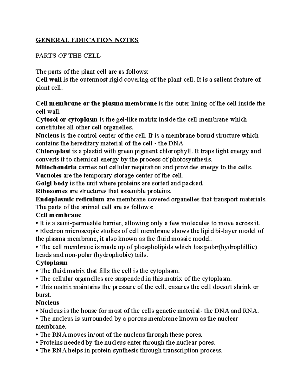 Gen Ed notes 2 - review paper - GENERAL EDUCATION NOTES PARTS OF THE ...
