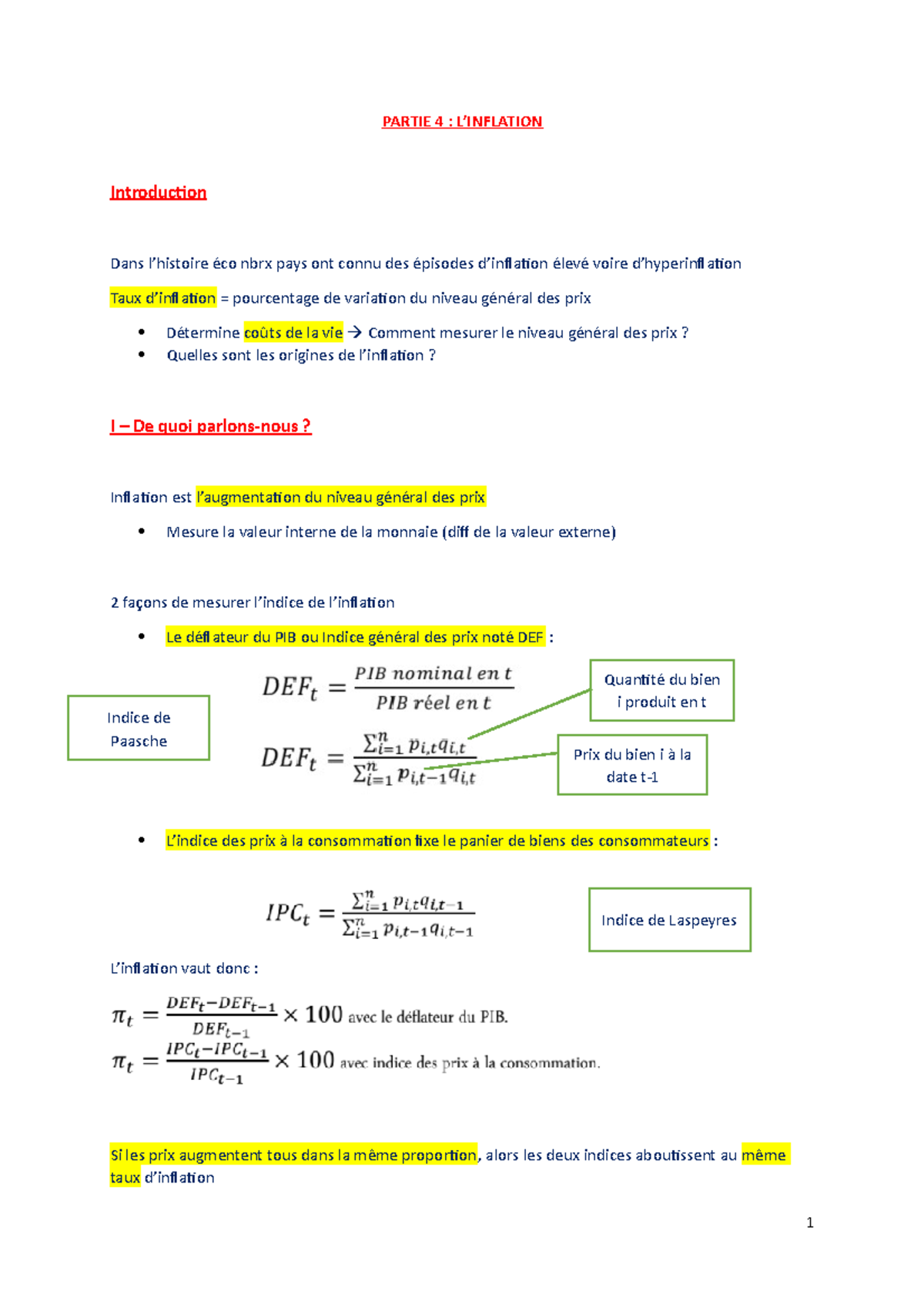 Partie 4 macroéco - PARTIE 4 : L’INFLATION Introduction Dans l’histoire ...
