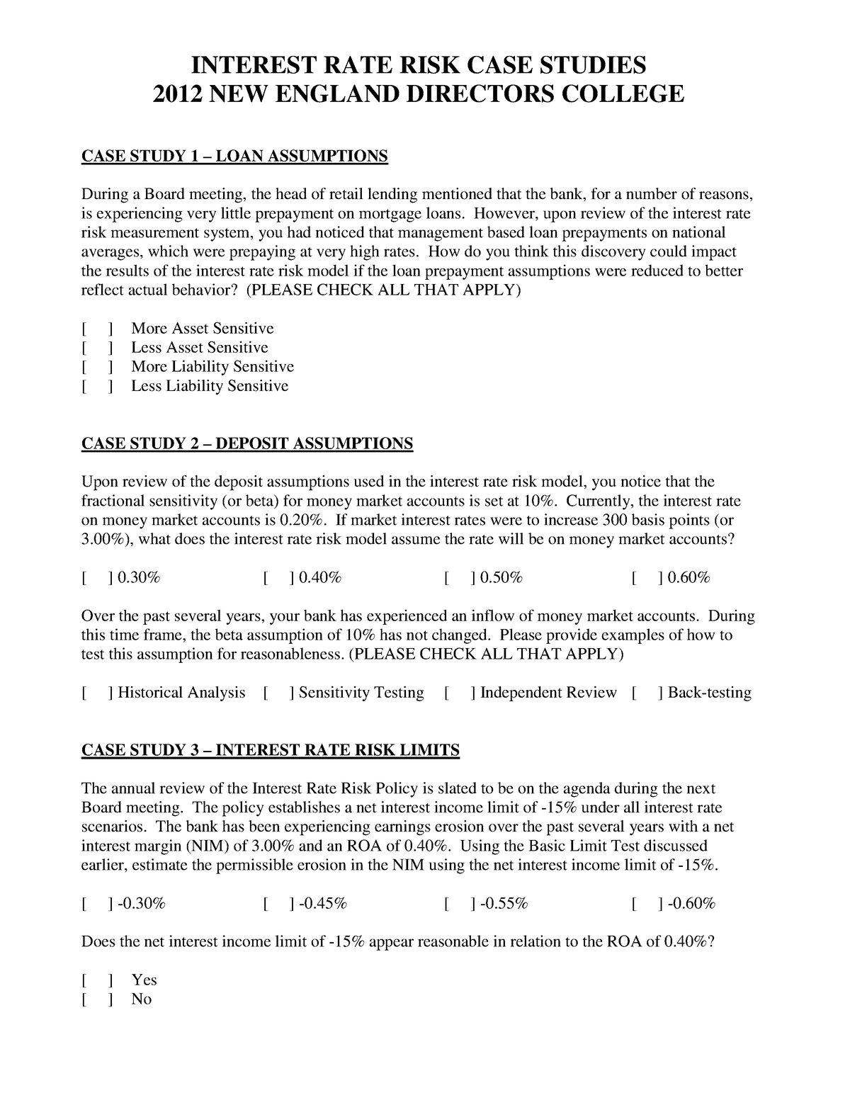 case study on interest rate risk