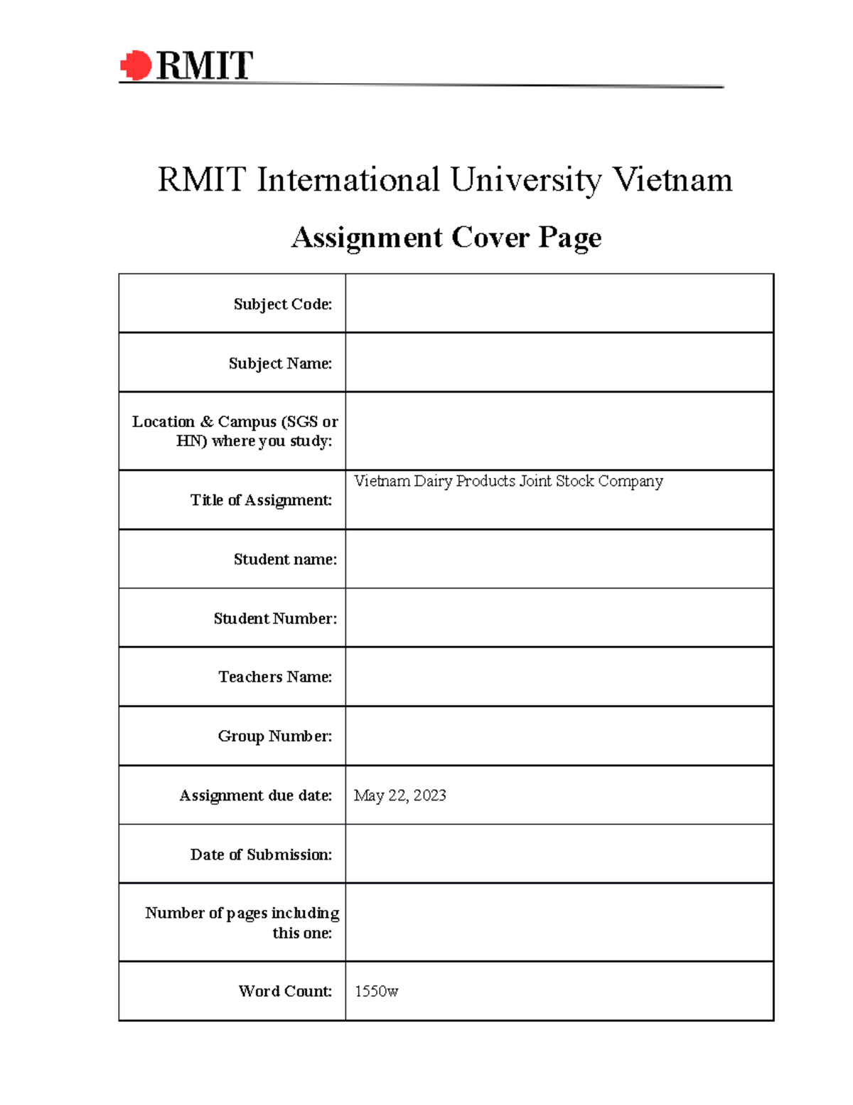 ASM final BUSM2570 - RMIT International University Vietnam Assignment ...