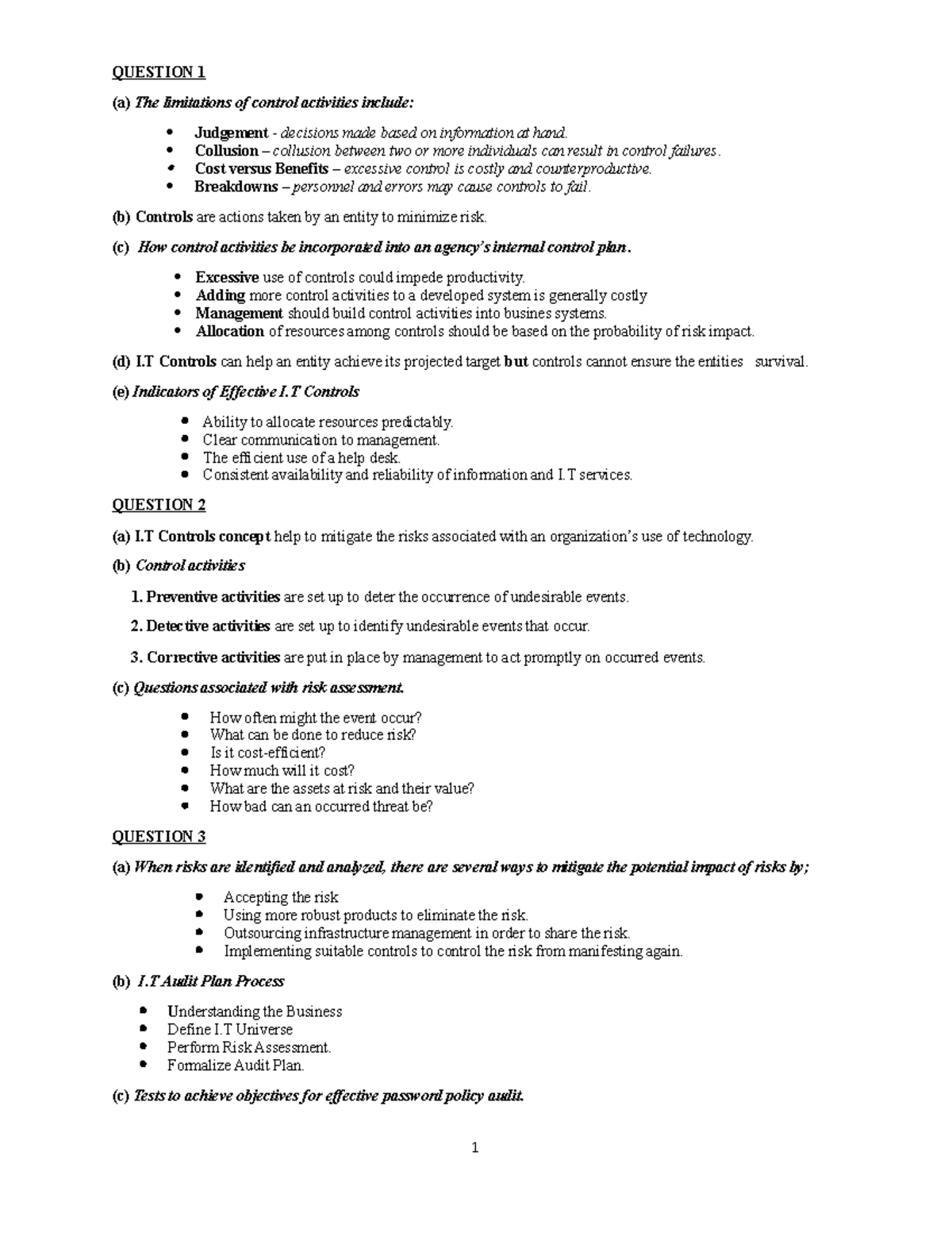 Information Auditing - exam - QUESTION 1 (a) The limitations of control ...