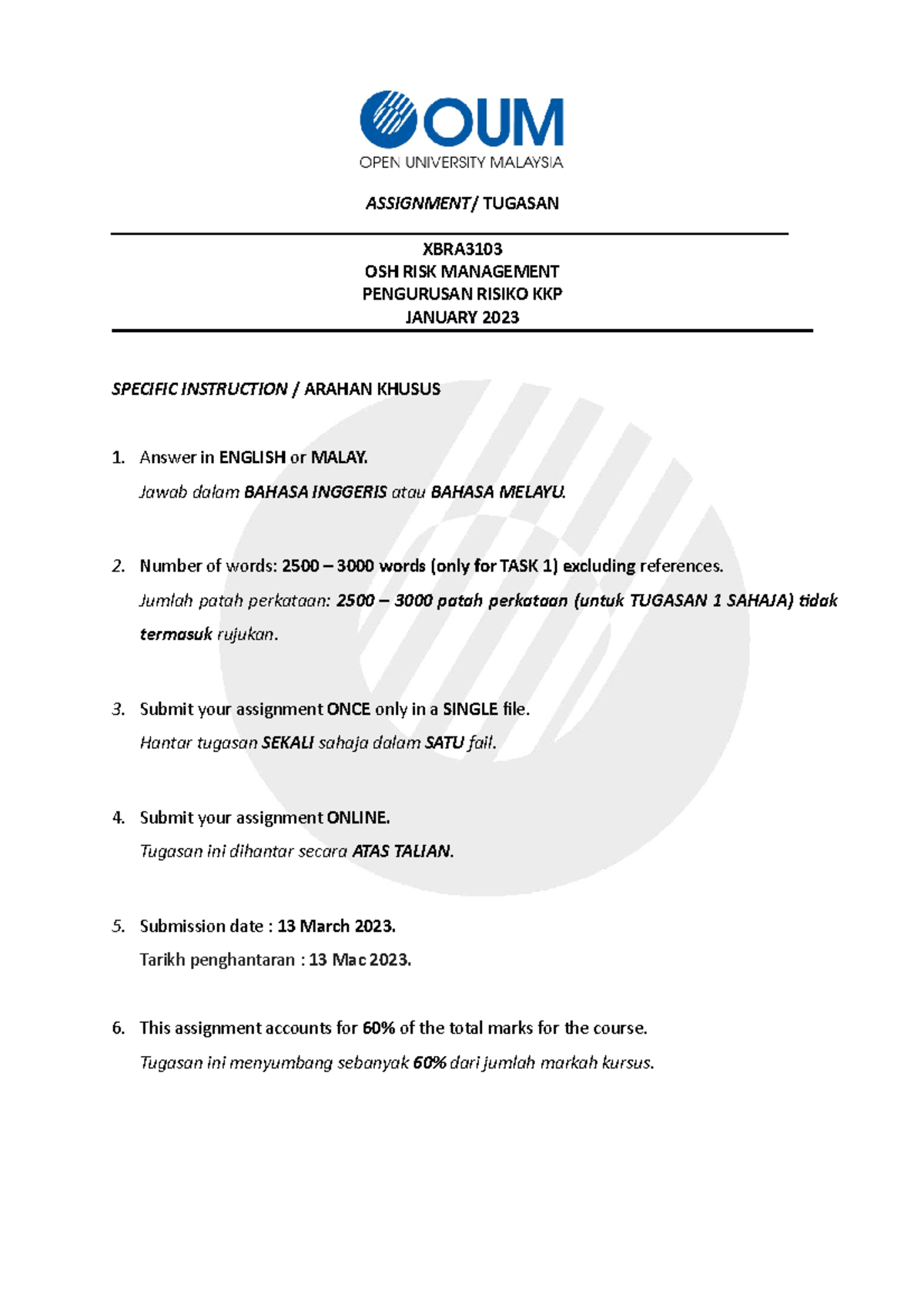 XBRA3103 - assigment - ASSIGNMENT/ TUGASAN - Studocu