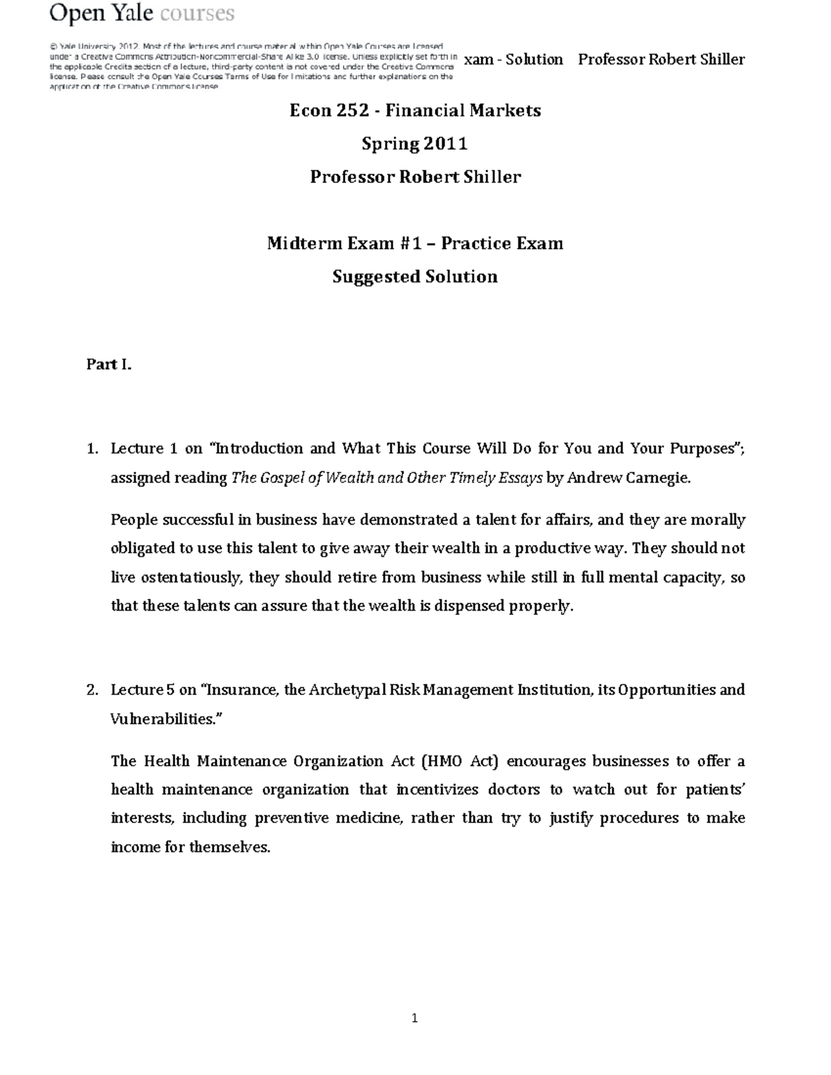 ECON252 Midterm 1 Practice Exam Solution - Econ 252 Spring 2011 Midterm ...
