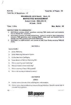 MM(2nd)May2019 - marketing management question paper - 1 | M- 76155 (S ...