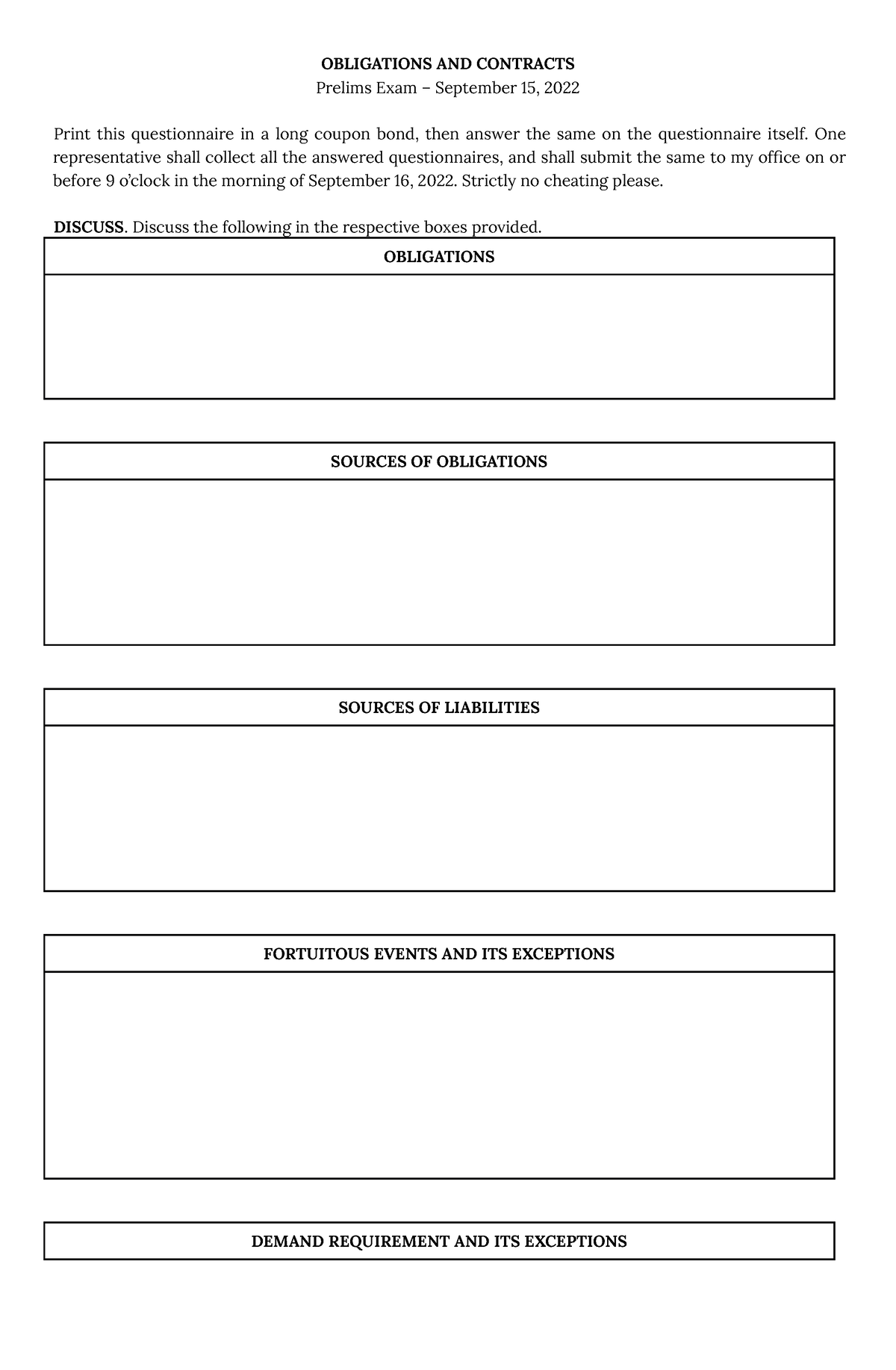 Obli Con - Prelims Exam - law - OBLIGATIONS AND CONTRACTS Prelims Exam ...