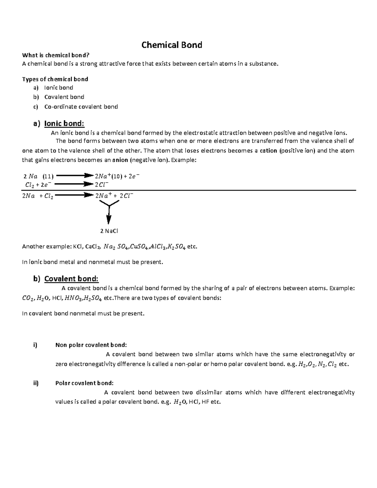 Chemical-Bond - class notes - Chemical Bond What is chemical bond? A ...