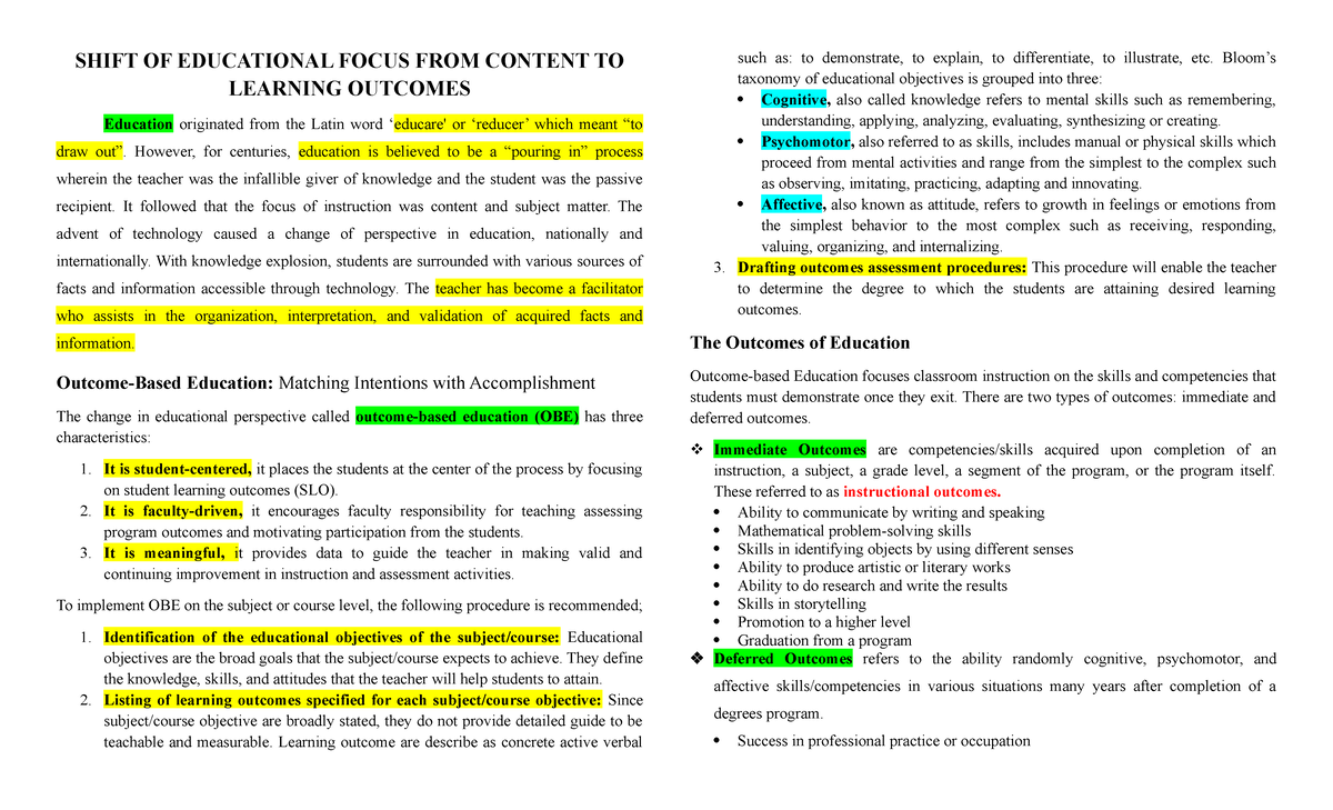 ASL 1 - none - SHIFT OF EDUCATIONAL FOCUS FROM CONTENT TO LEARNING ...