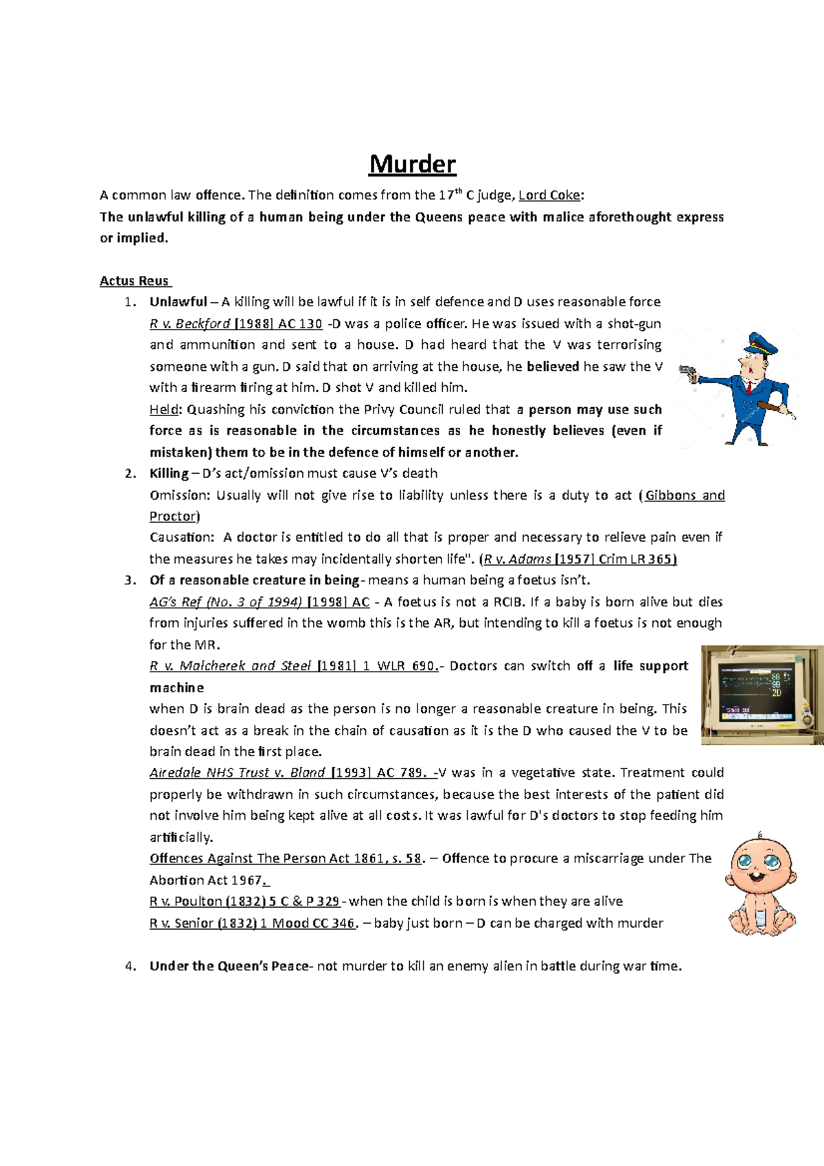 Homicide Handout - Lecture notes 5 - Murder A common law offence. The ...