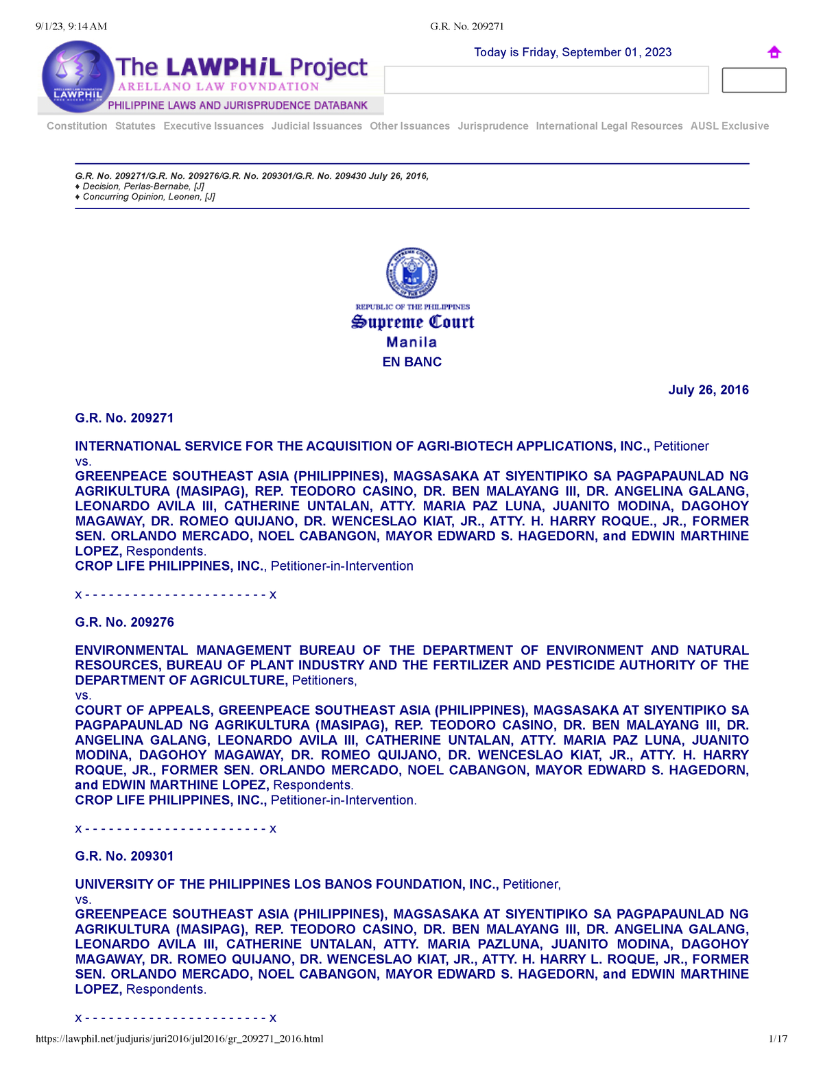 Isaaa v. Greenpeace Full Case Constitution Statutes Executive