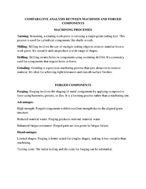 Comparative Analysis Between Machined AND Forged