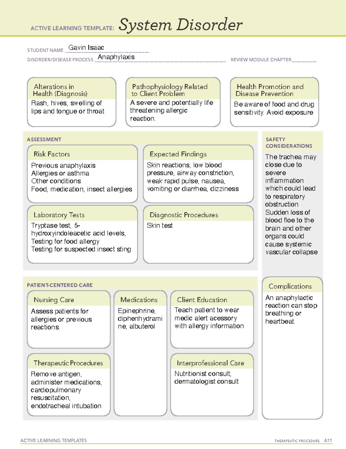 Disorder Anaphylaxis Active Learning Template ACTIVE LEARNING 