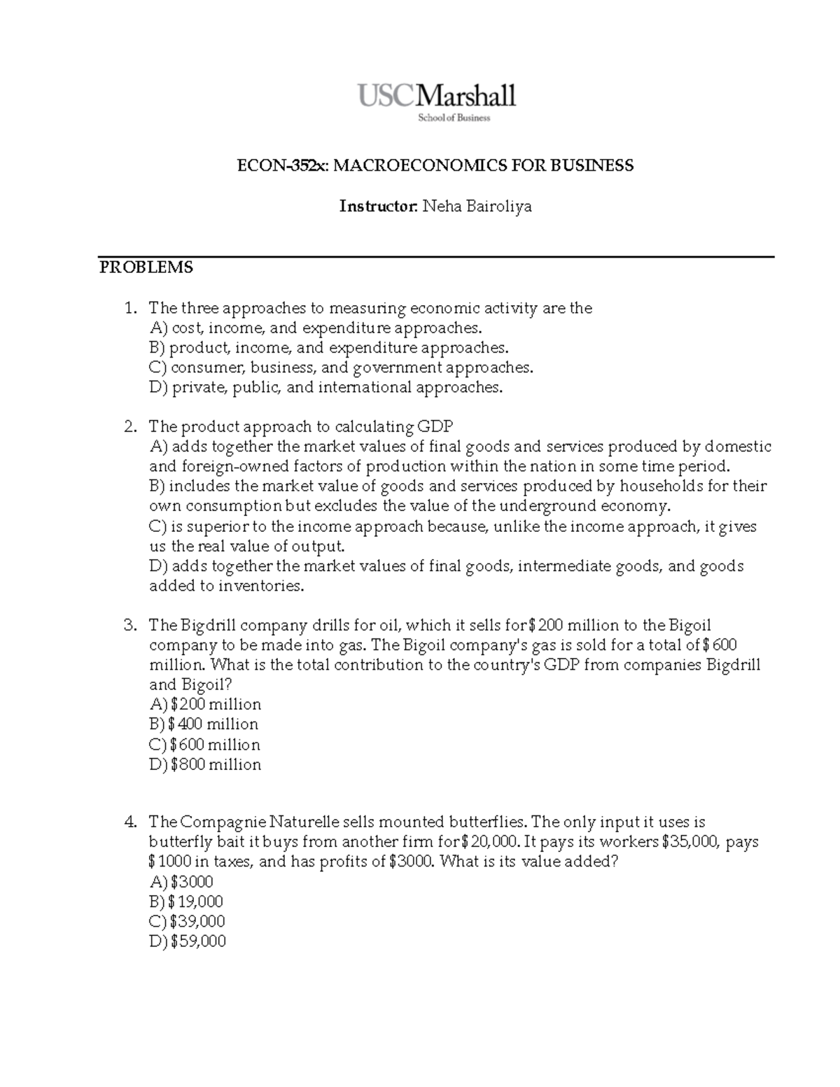 Macro Midterm 1 Practice Exams - ECON-352x: MACROECONOMICS FOR BUSINESS ...