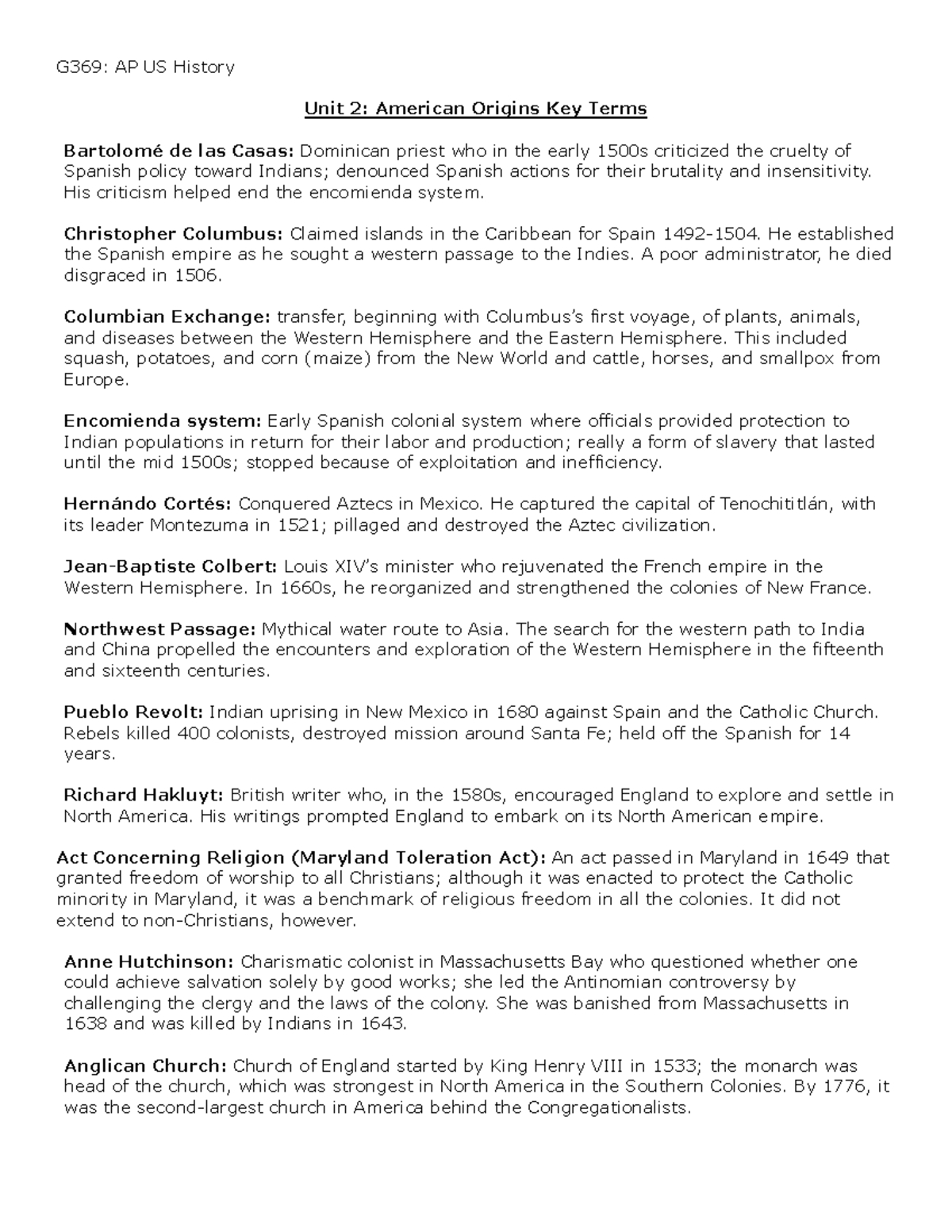 Unit+2 +American+Origins+Key+Terms+ - G369: AP US History Unit 2 ...