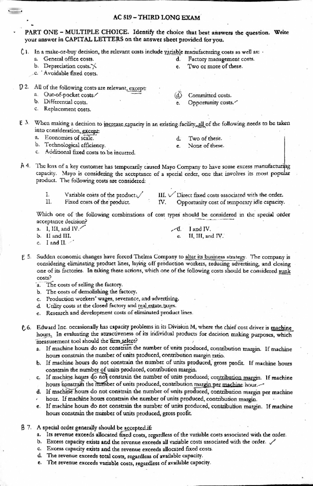 AC519 3rd Long Exam - MAS - Managerial Accounting - Studocu