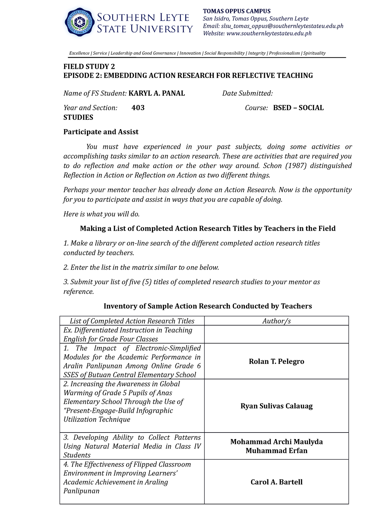 field study 2 chapter 1 action research