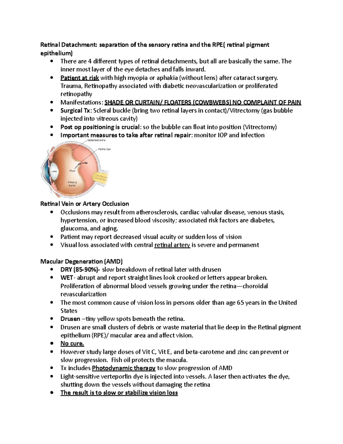 NRSG 110 Ears:Eyes - Med Surg Ears And Eyes Notes - Retinal Detachment ...