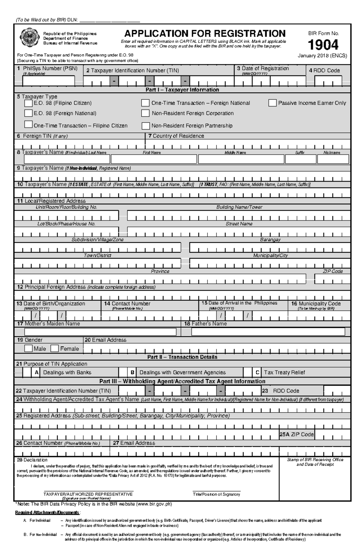 1904 January 2018 ENCS final copy - (To be filled out by BIR) DLN