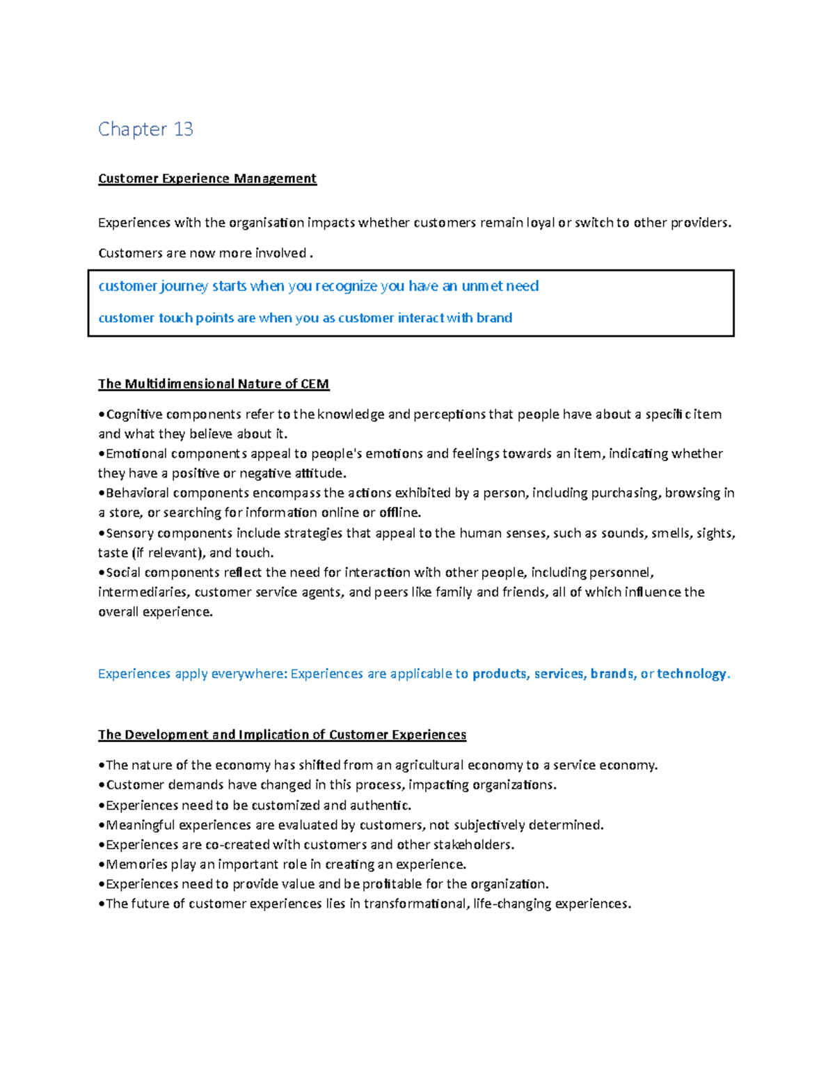 Chapter 13 - Summary - Chapter 13 Customer Experience Management ...
