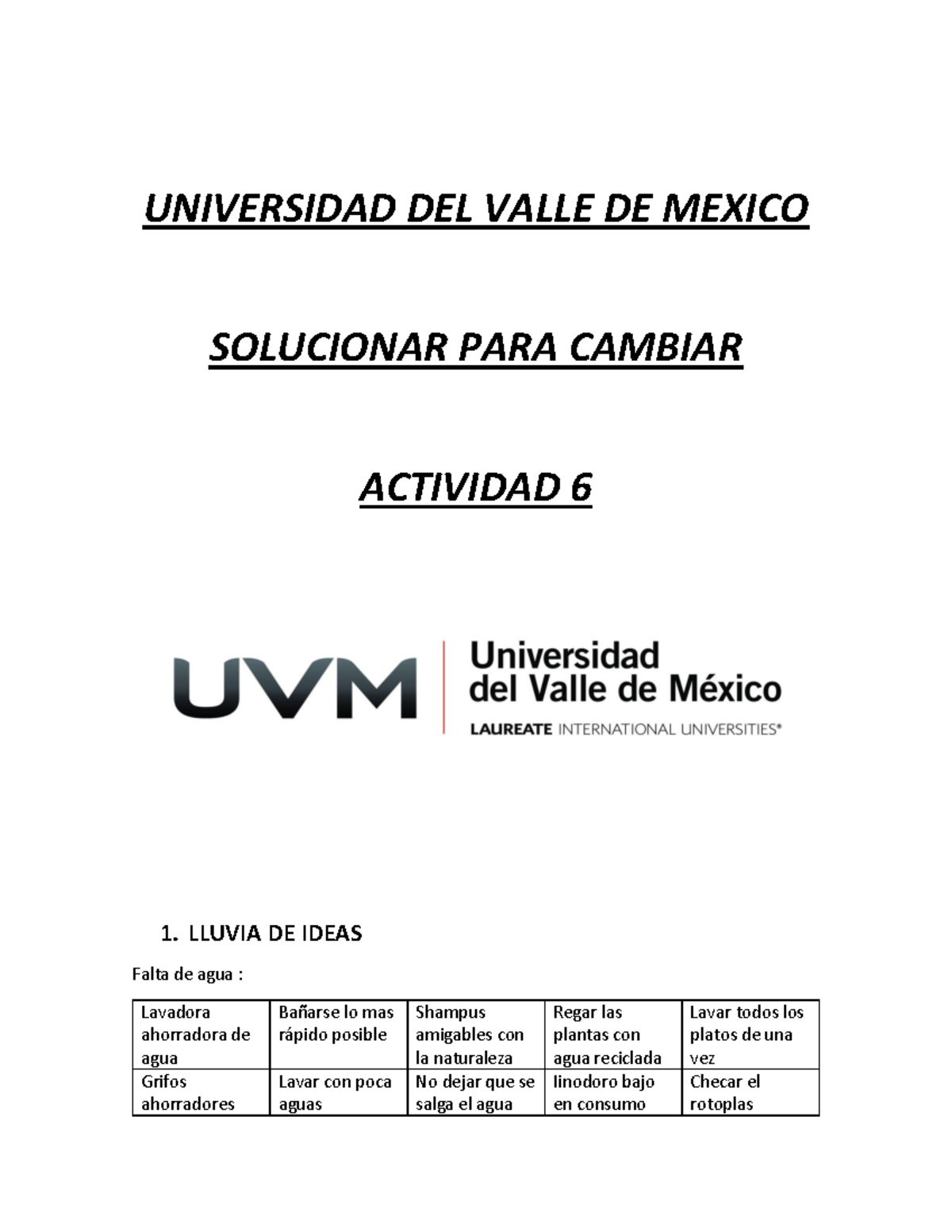 Solucionar Para Cambiar Act6 - UNIVERSIDAD DEL VALLE DE MEXICO ...