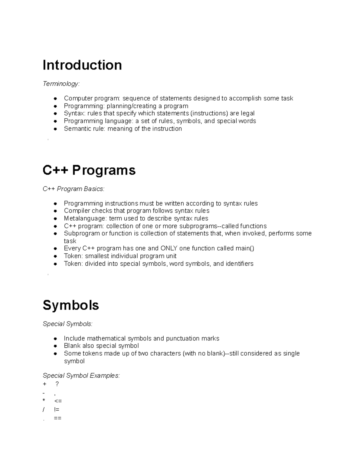 Elements - Introduction Terminology: Computer program: sequence of ...