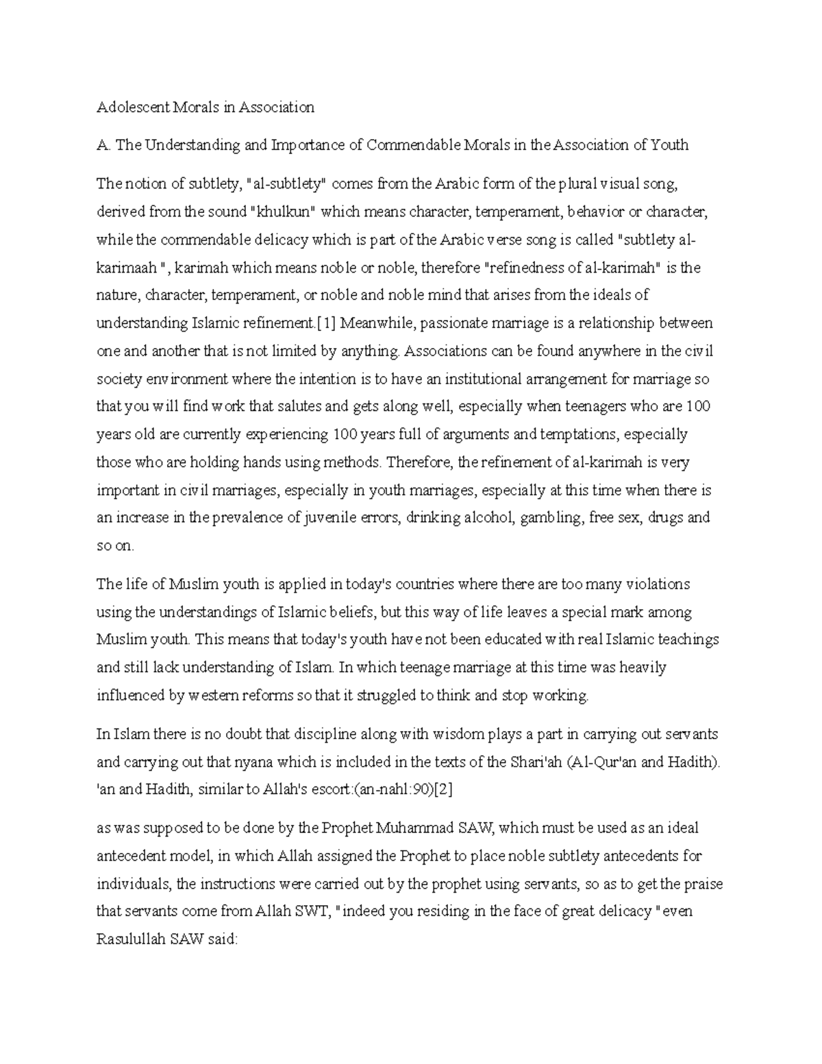 Adolescent Morals in Association - The Understanding and Importance of ...