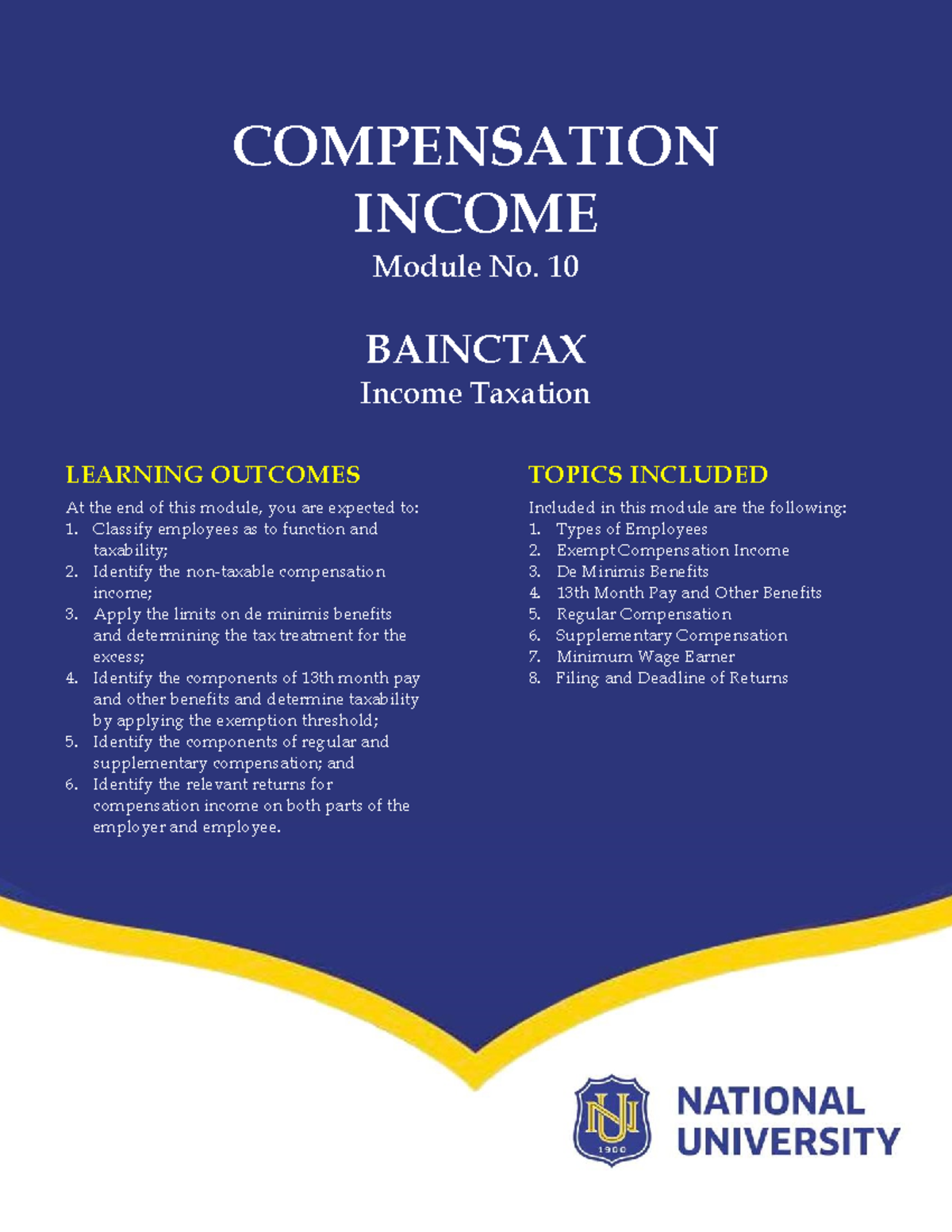 Module 10 Compensation COMPENSATION Module No. 10