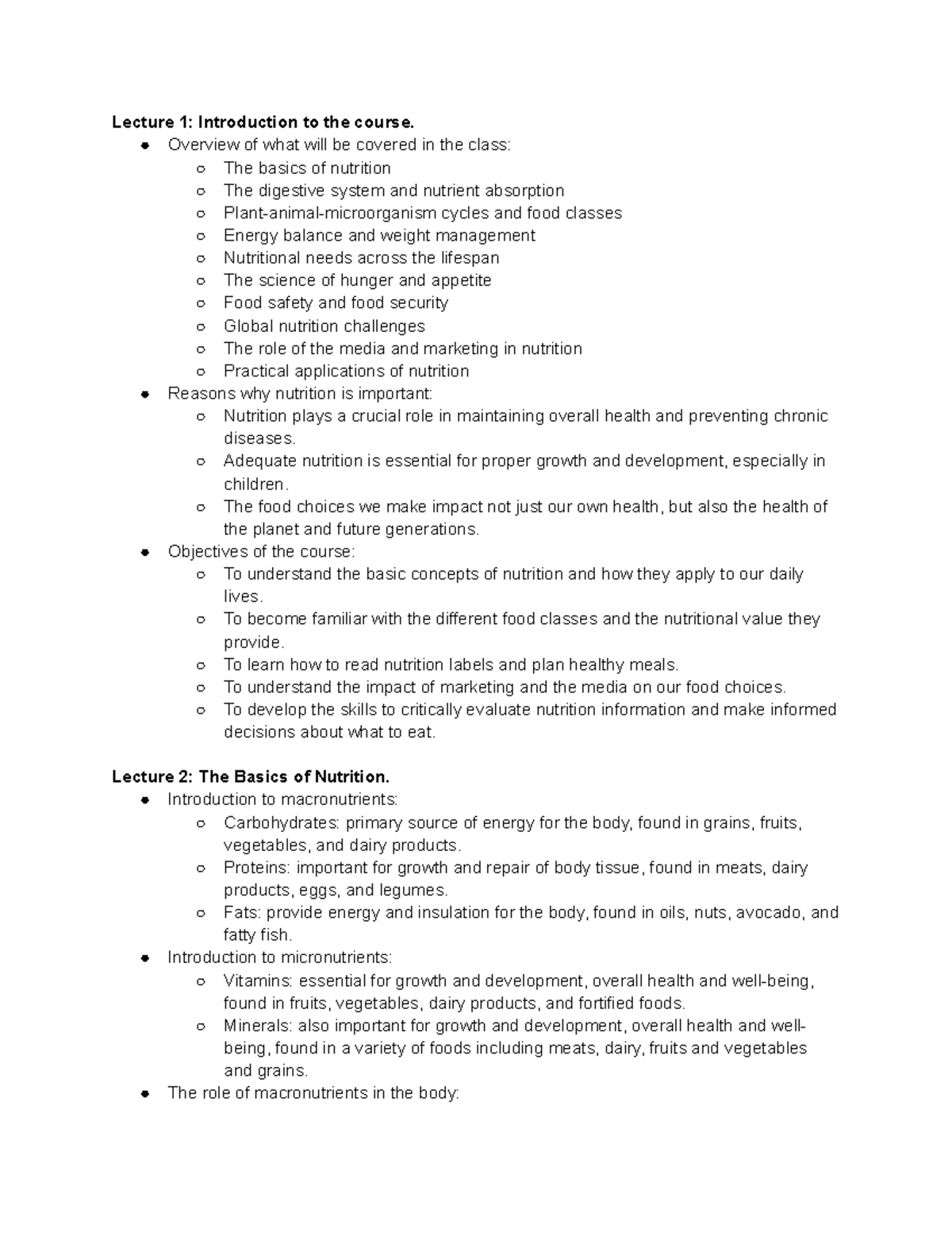 BCH 010 Introduction To Nutrition Lecture 1-4 - Lecture 1: Introduction ...