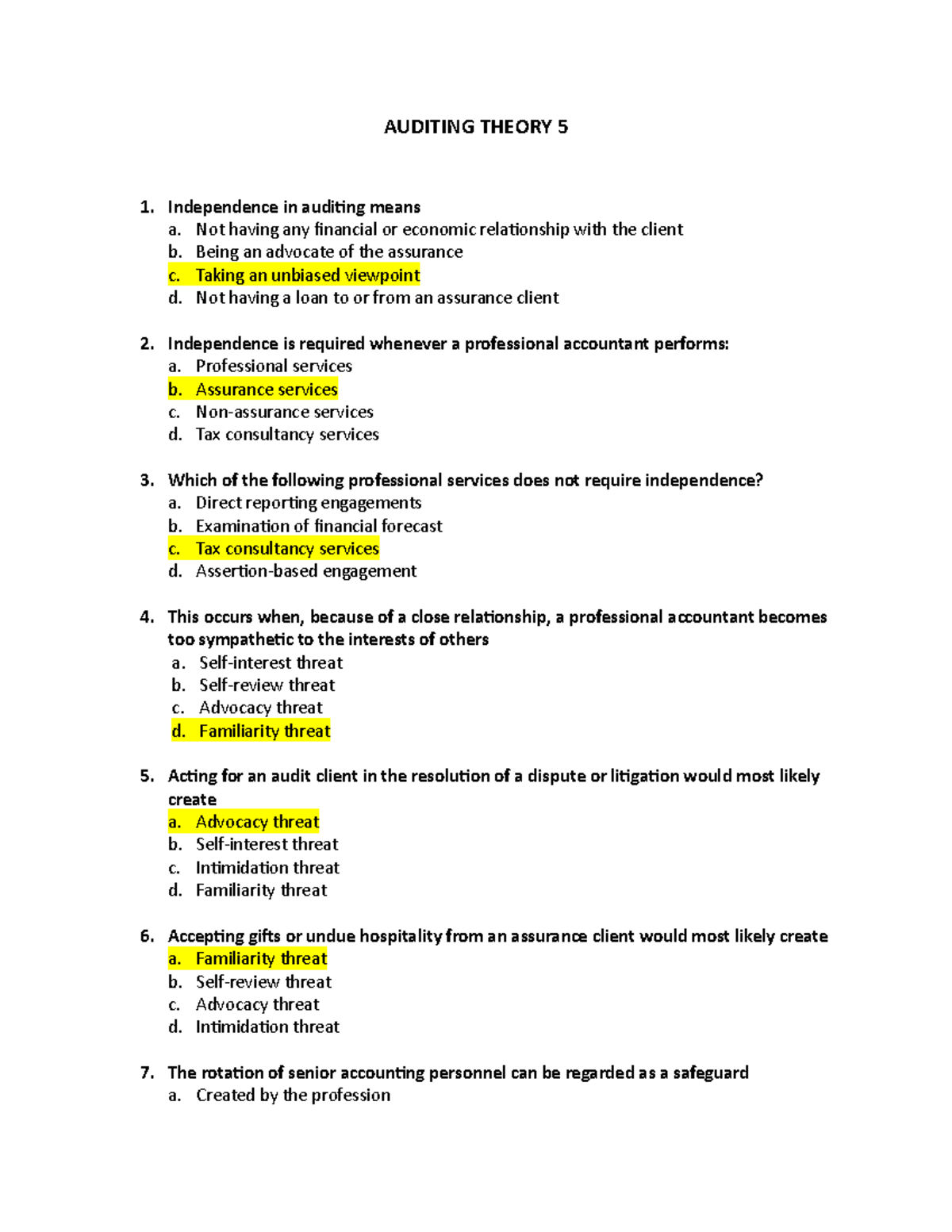 Auditing Theory 5 - COMPOSE OF MULTIPLE CHOICE QUESTIONS - AUDITING ...