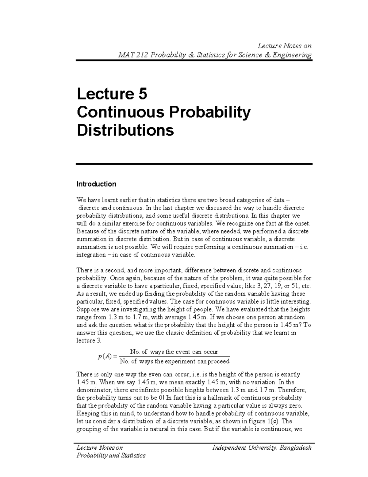 Lecture 05 - ... - Lecture Notes On MAT 212 Probability Statistics For ...